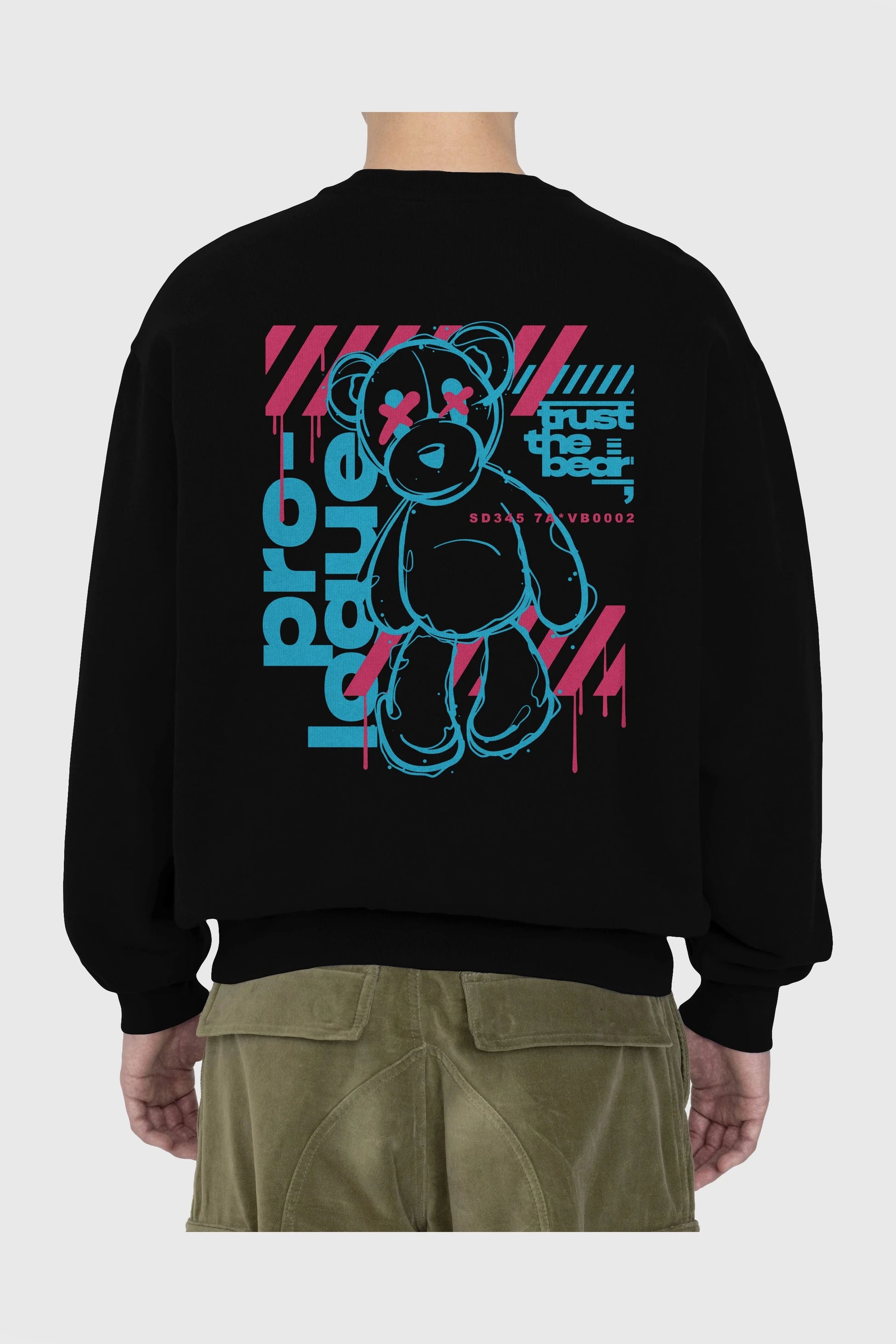 Trust The Bear Arka Baskılı Oversize Sweatshirt Erkek Kadın Unisex