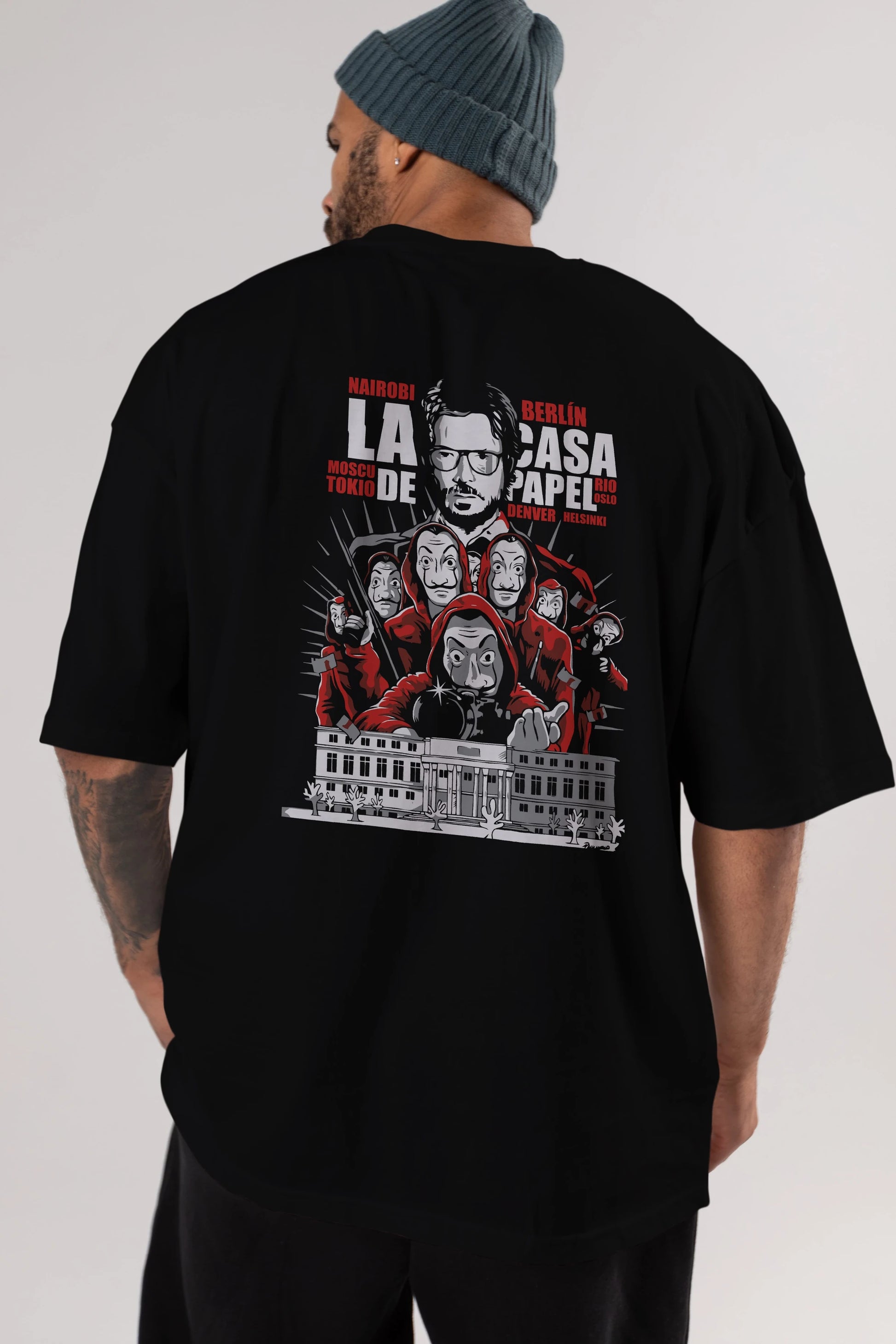 La Casa De Papel (2) Arka Baskılı Oversize t-shirt Erkek Kadın Unisex %100 Pamuk Bisiklet Yaka tişort