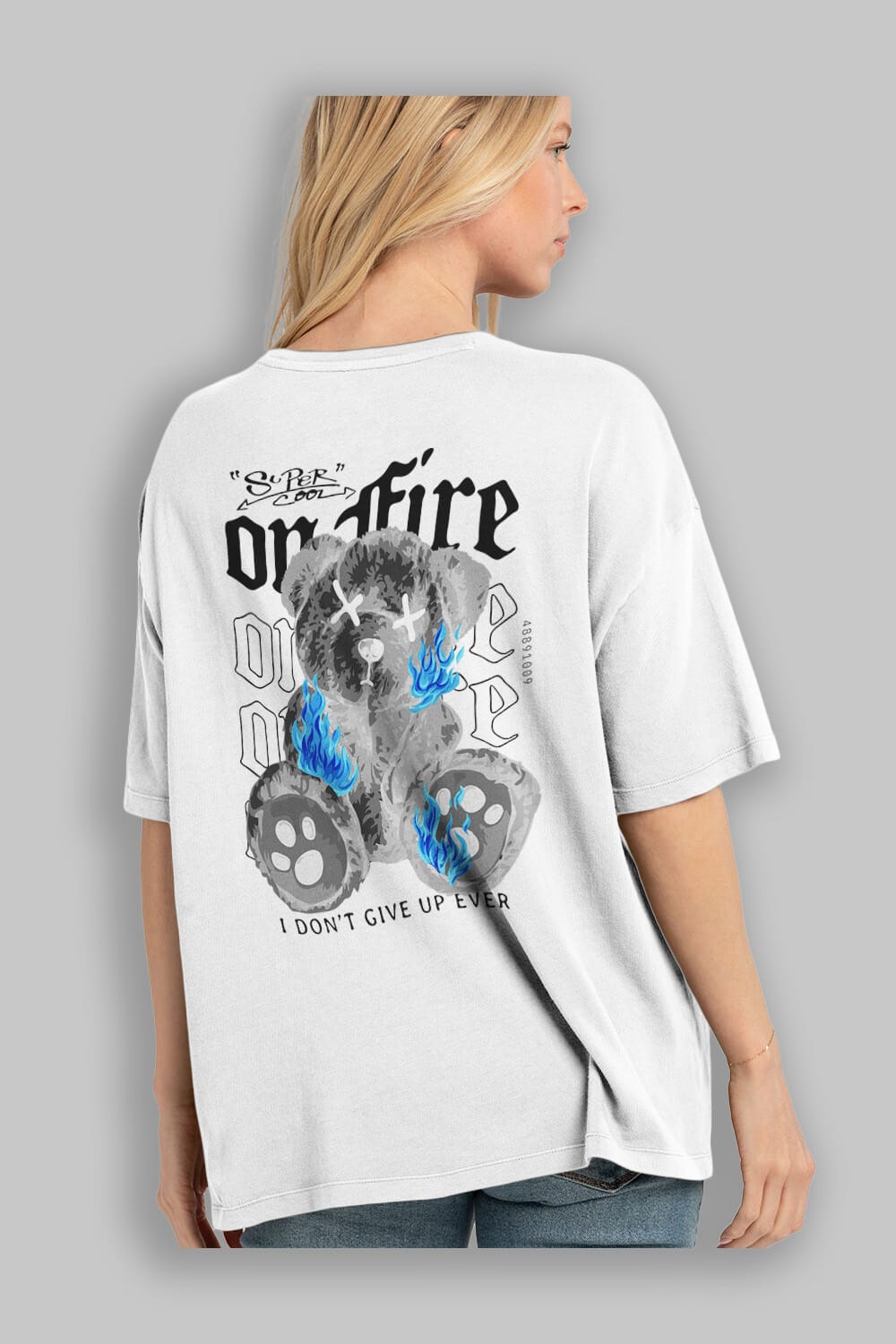 Teddy Bear On Fire Arka Baskılı Oversize t-shirt Erkek Kadın Unisex