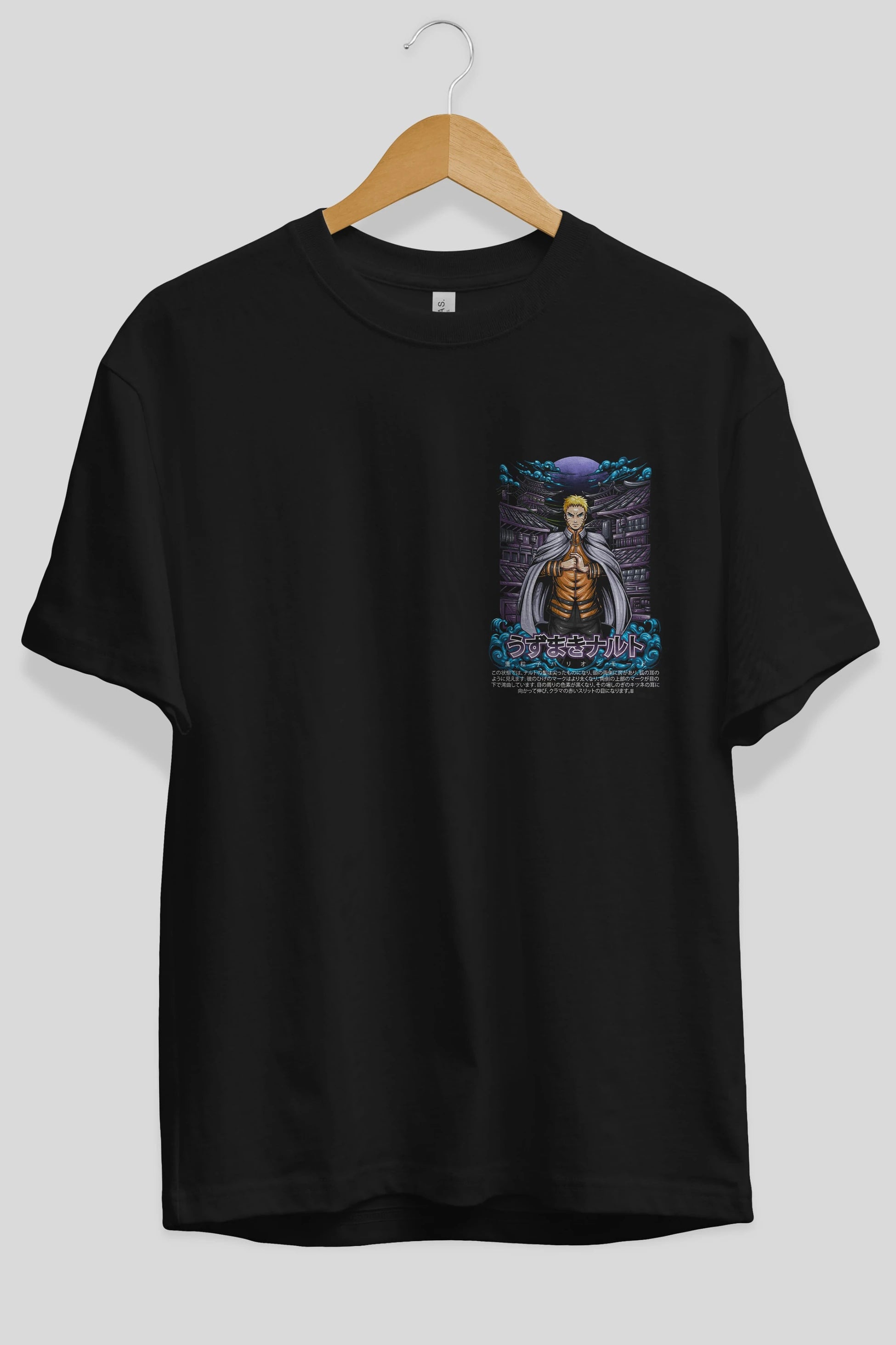 NARUTO (8) Ön Sol Baskılı Oversize t-shirt Erkek Kadın Unisex %100 Pamuk Bisiklet Yaka tişort