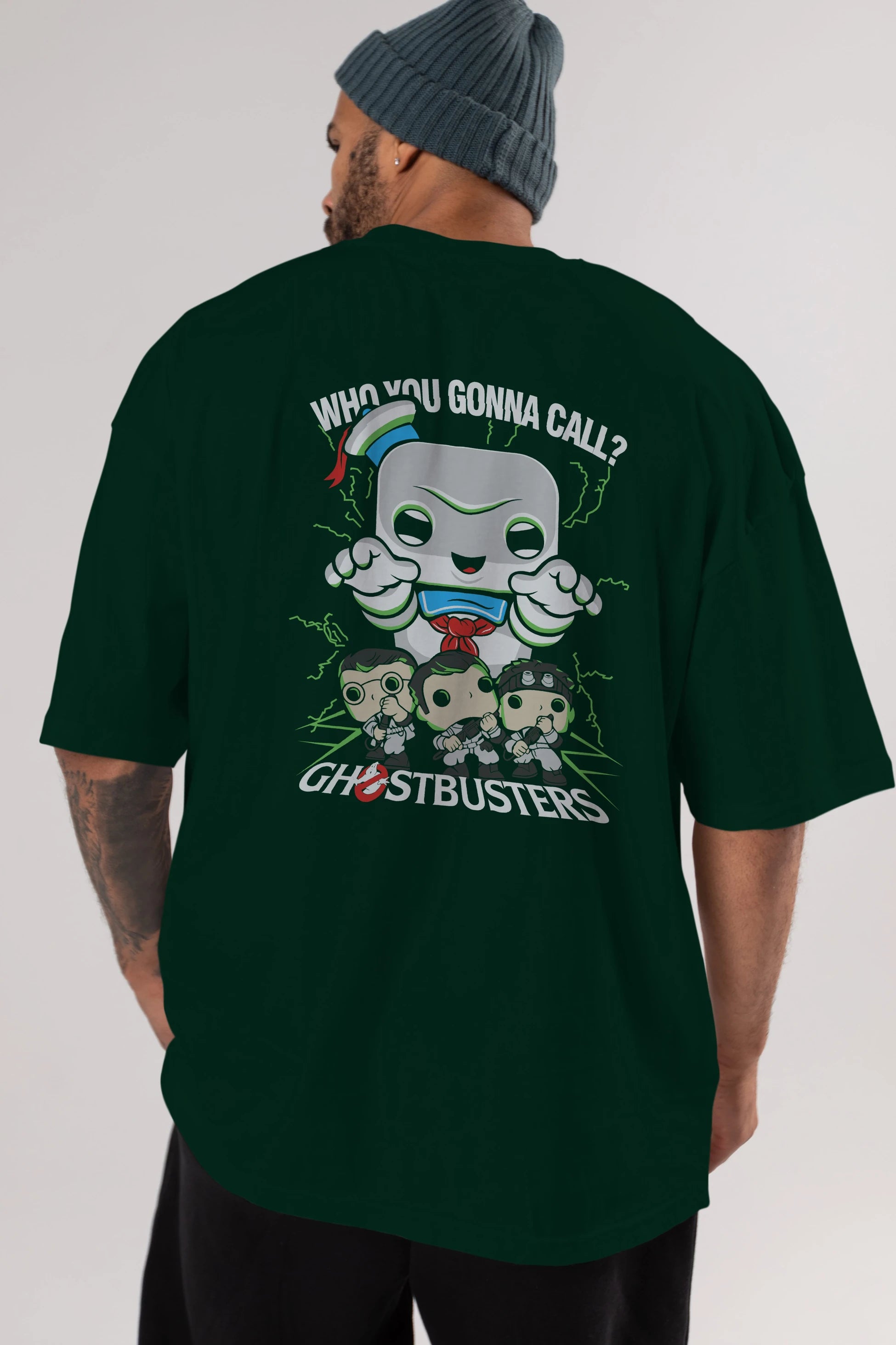 Ghostbusters Arka Baskılı Oversize t-shirt Erkek Kadın Unisex %100 Pamuk Bisiklet Yaka tişort