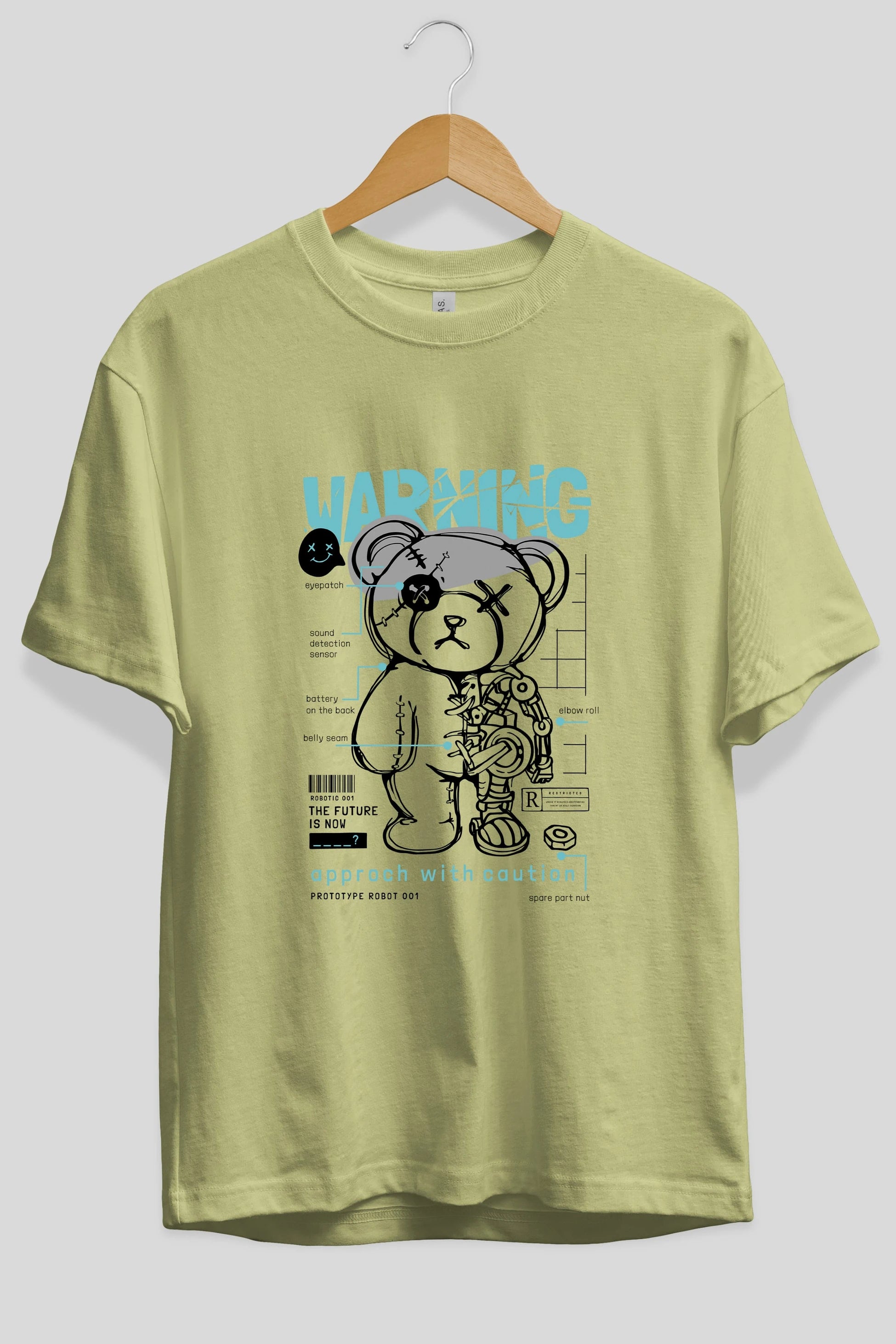 Teddy Bear Warning Ön Baskılı Oversize t-shirt Erkek Kadın Unisex