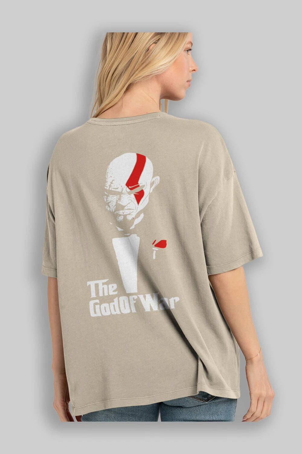 The God of War Arka Baskılı Oversize t-shirt Erkek Kadın Unisex %100 Pamuk Bisiklet Yaka tişort