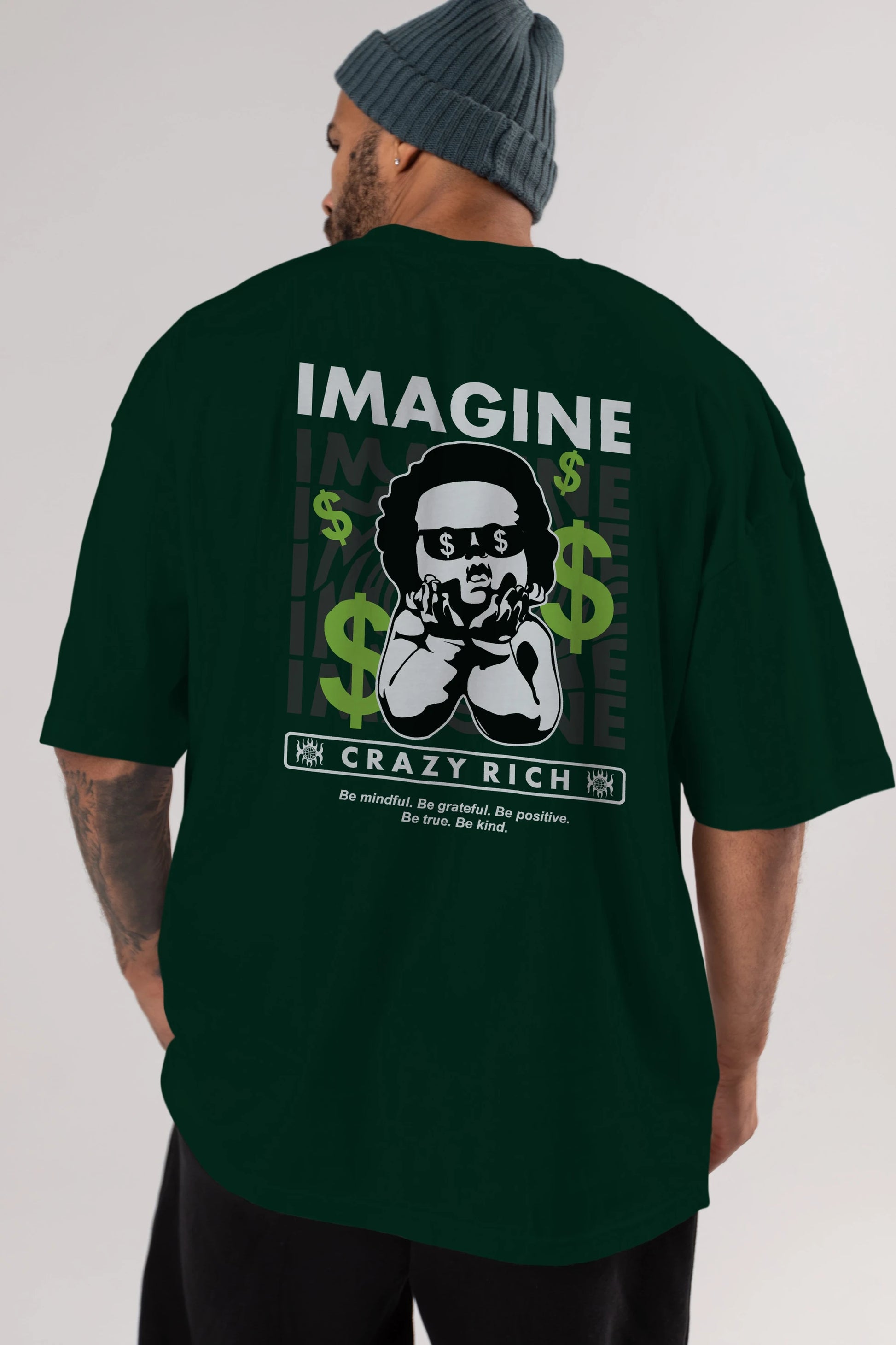 Imagine Crazy Rich Arka Baskılı Oversize t-shirt Erkek Kadın Unisex