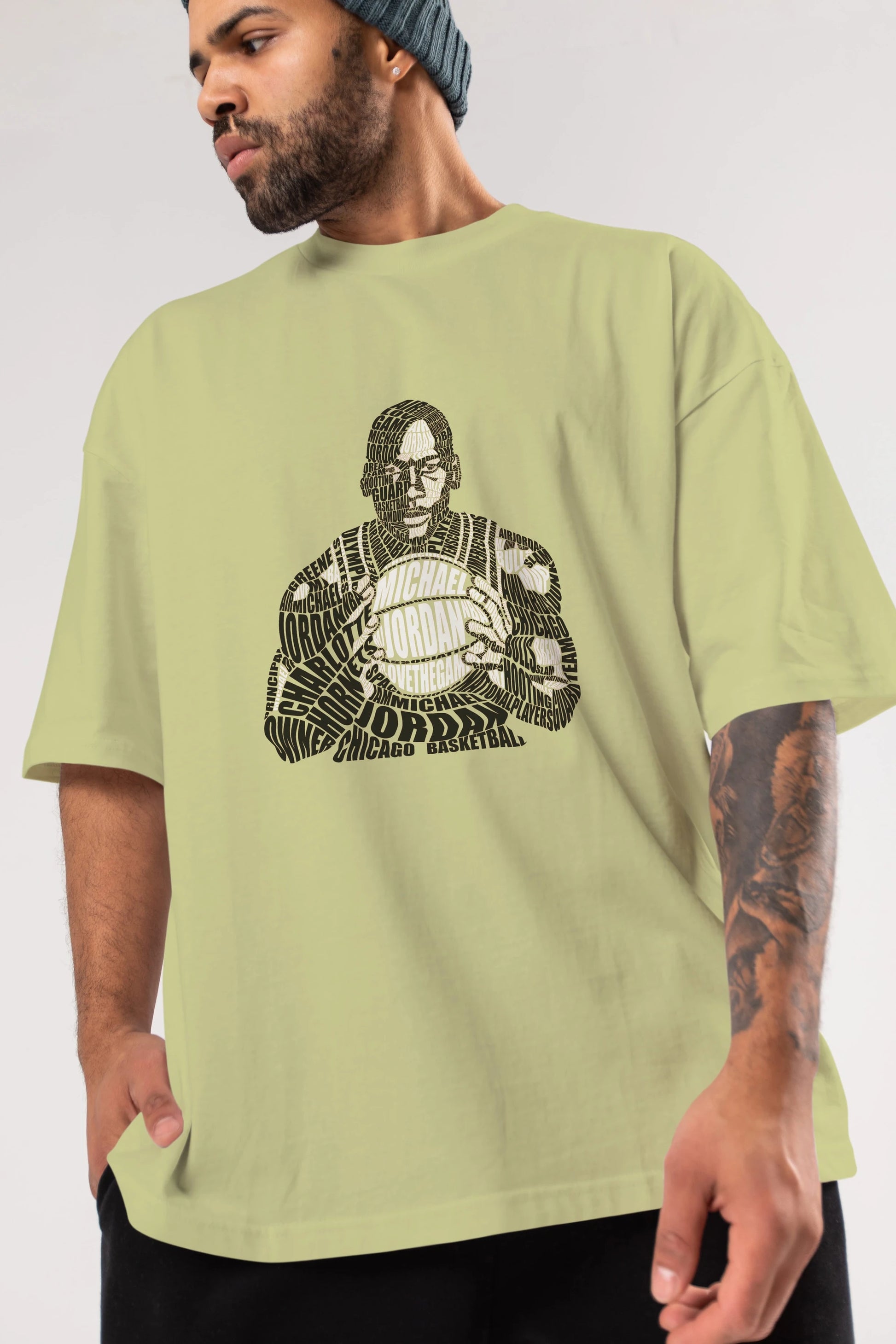 Michael Jordan Calligram Ön Baskılı Oversize t-shirt %100 pamuk Erkek Kadın Unisex