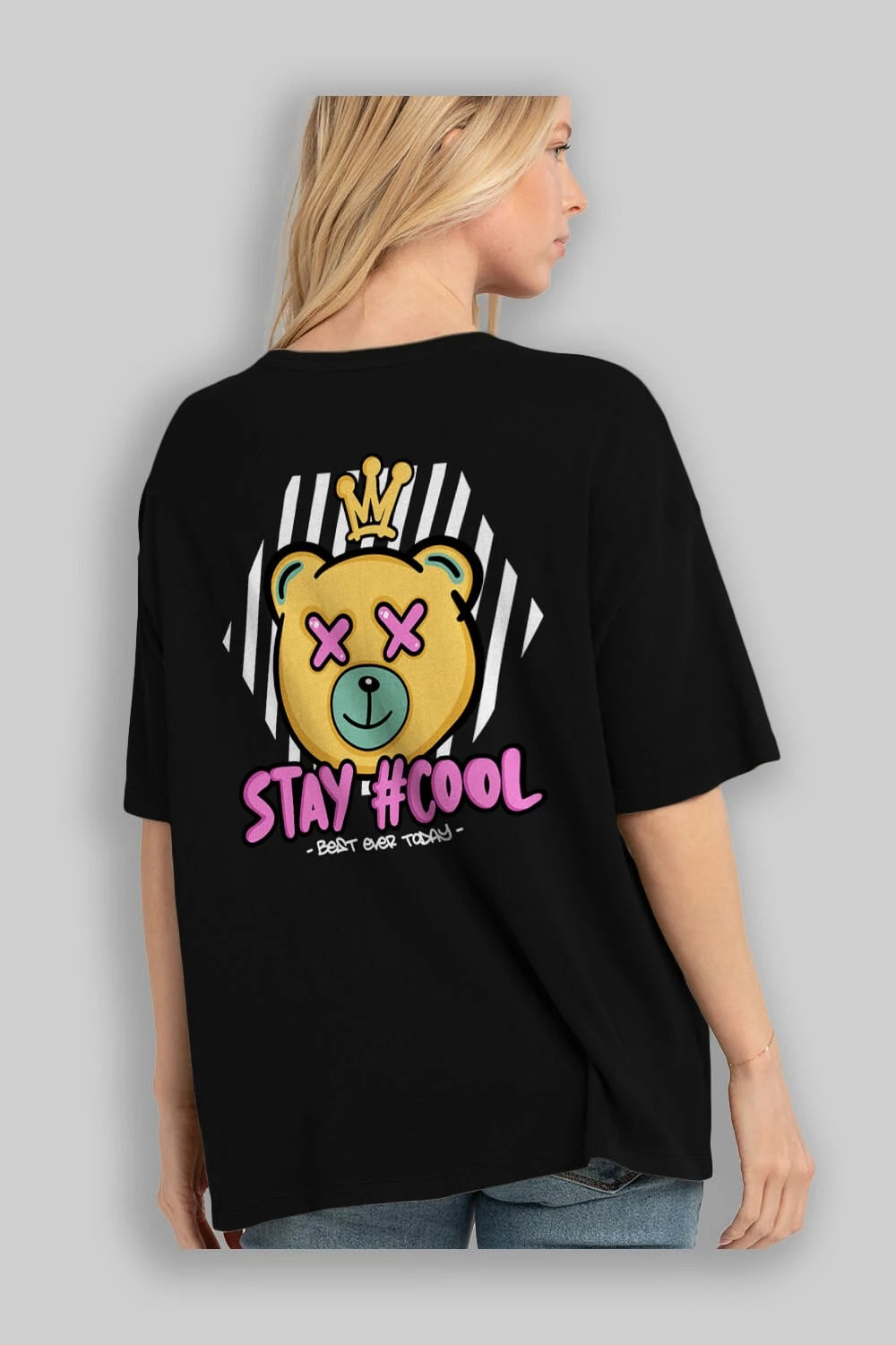 Stay Cool Bear Arka Baskılı Oversize t-shirt Erkek Kadın Unisex