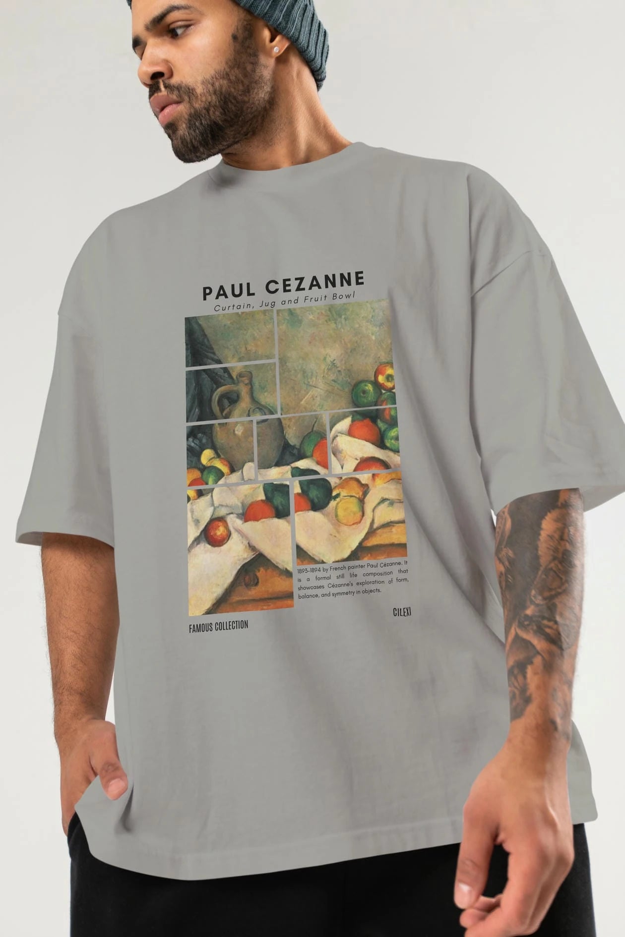 Paul Cezanne Curtain ön Baskılı Oversize t-shirt Erkek Kadın Bisiklet Yaka Pamuk tişort
