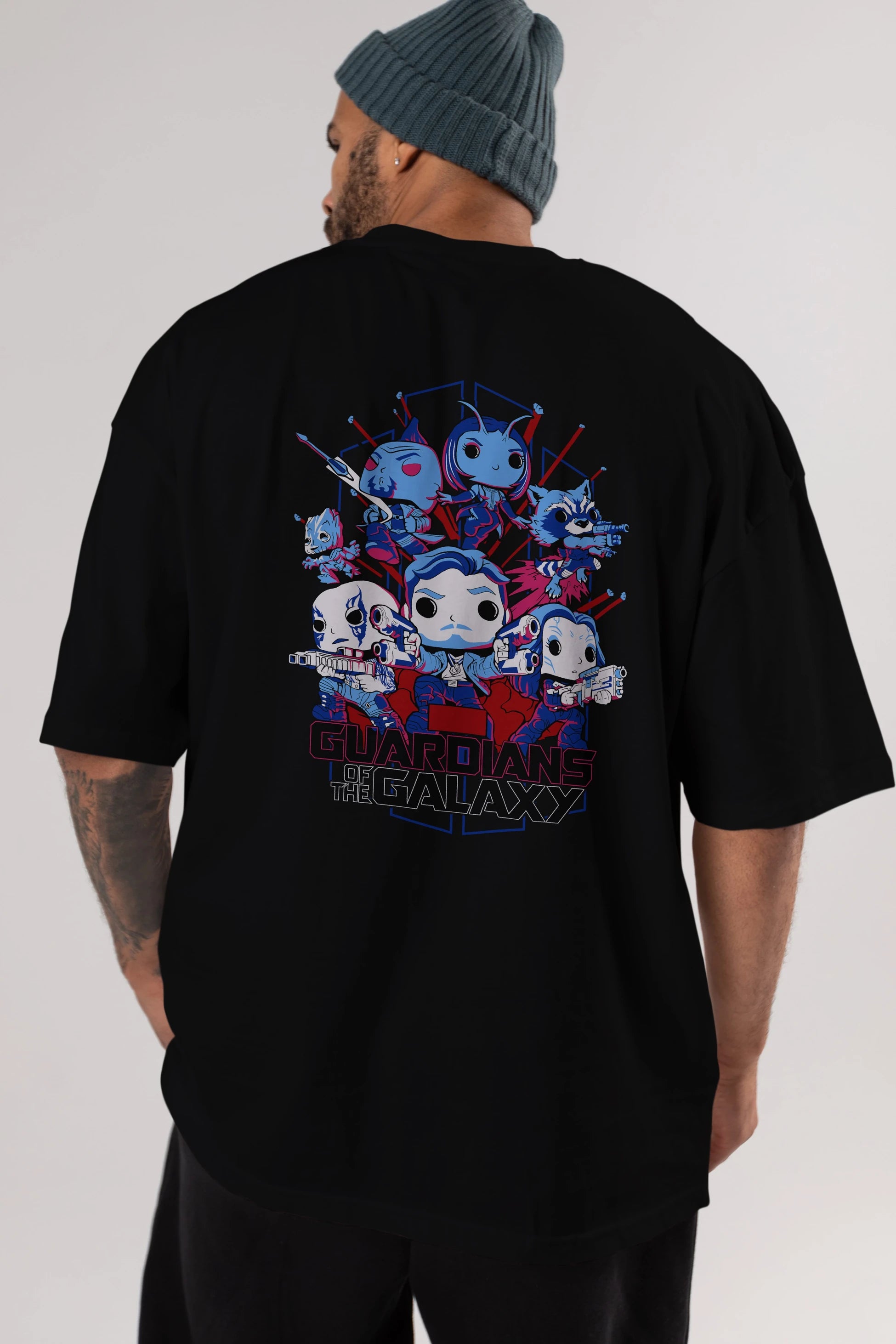 Guardians of the Galaxy Arka Baskılı Oversize t-shirt Erkek Kadın Unisex %100 Pamuk Bisiklet Yaka tişort