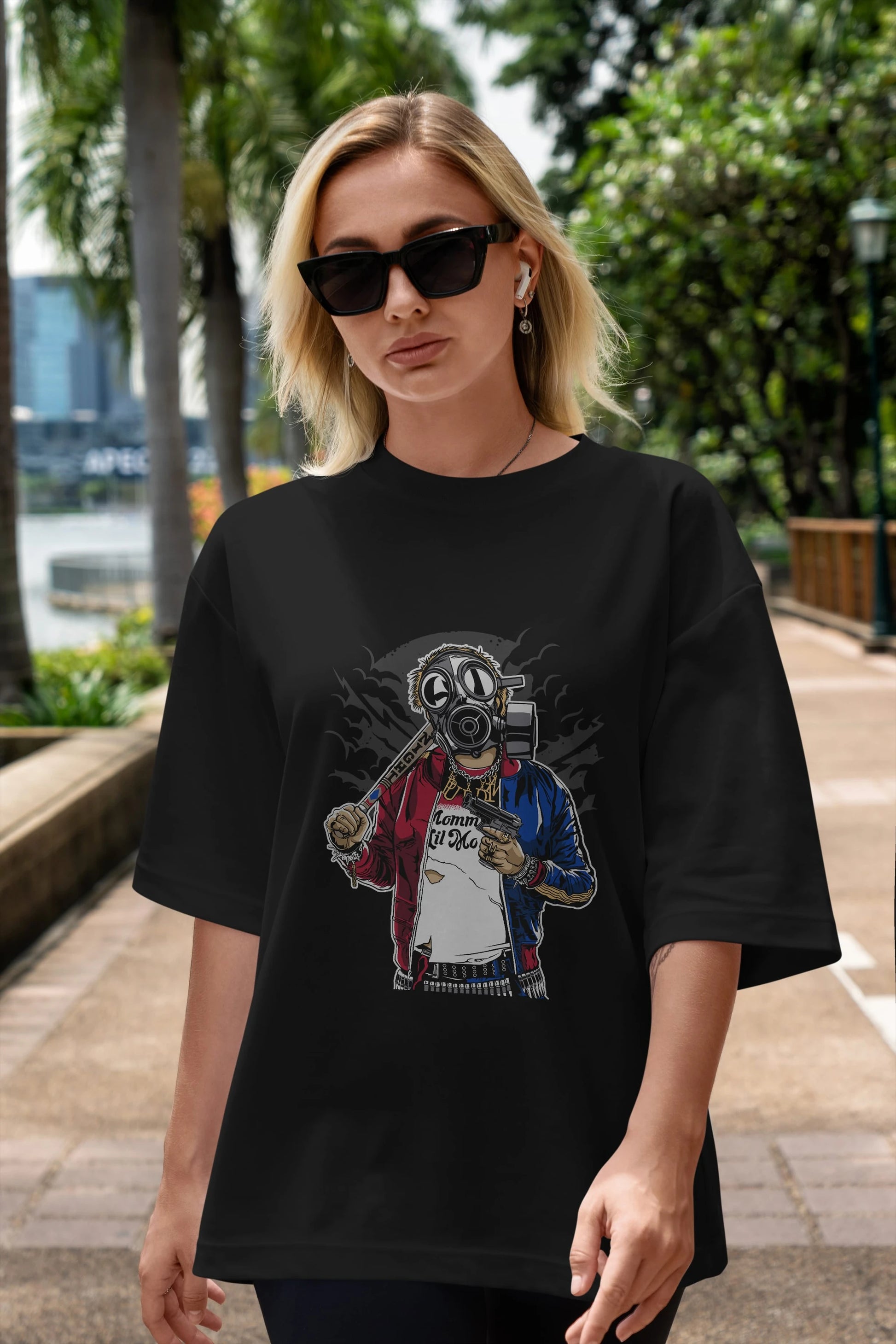 Suicide Gasmask Ön Baskılı Oversize t-shirt Erkek Kadın Unisex %100 Pamuk tişort
