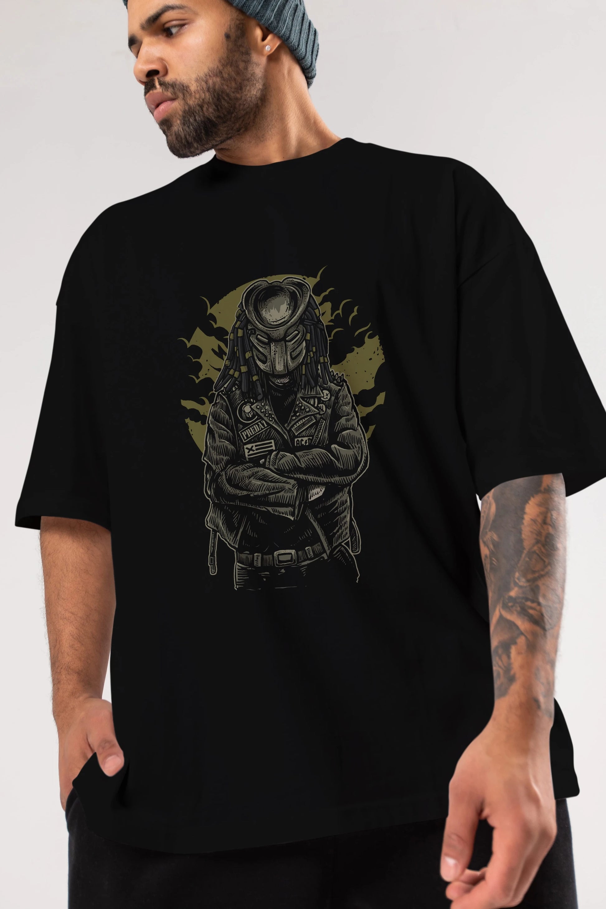 Predator Ön Baskılı Oversize t-shirt Erkek Kadın Unisex %100 Pamuk tişort