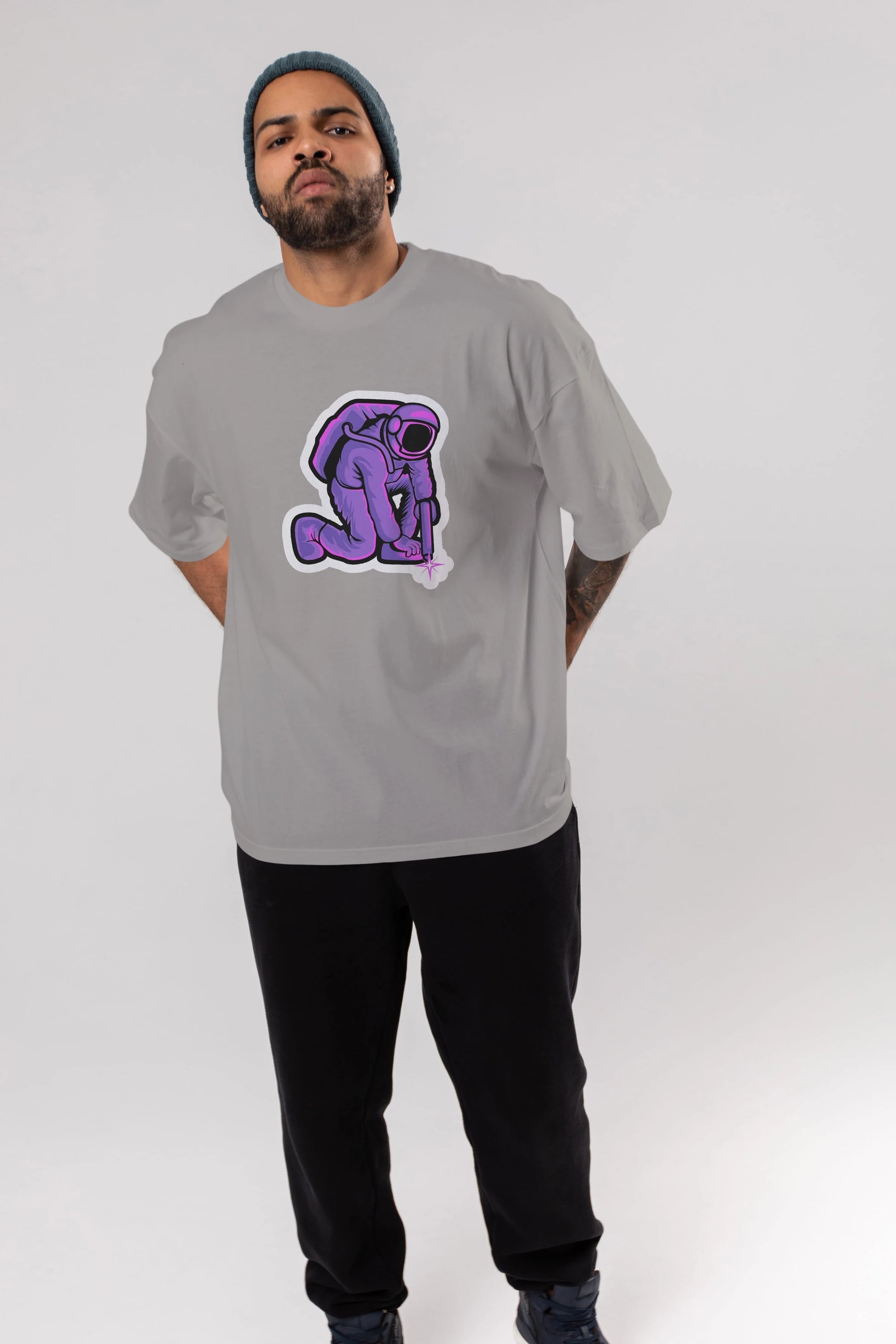 Welding in Space Sticker Ön Baskılı Oversize t-shirt Erkek Kadın Unisex