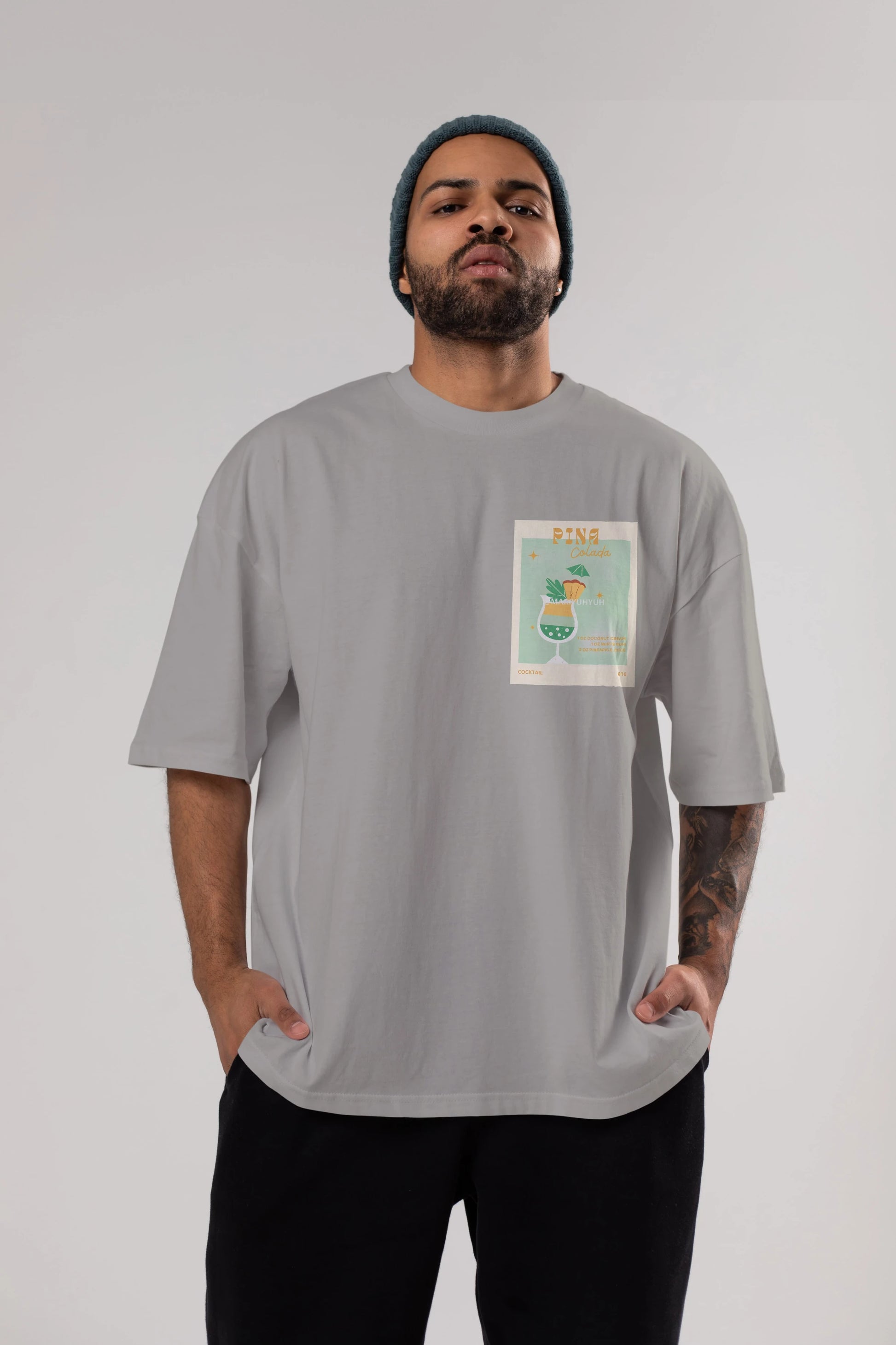 Pina Colada Ön Sol Baskılı Oversize t-shirt Erkek Kadın Unisex %100 Pamuk Bisiklet Yaka tişort