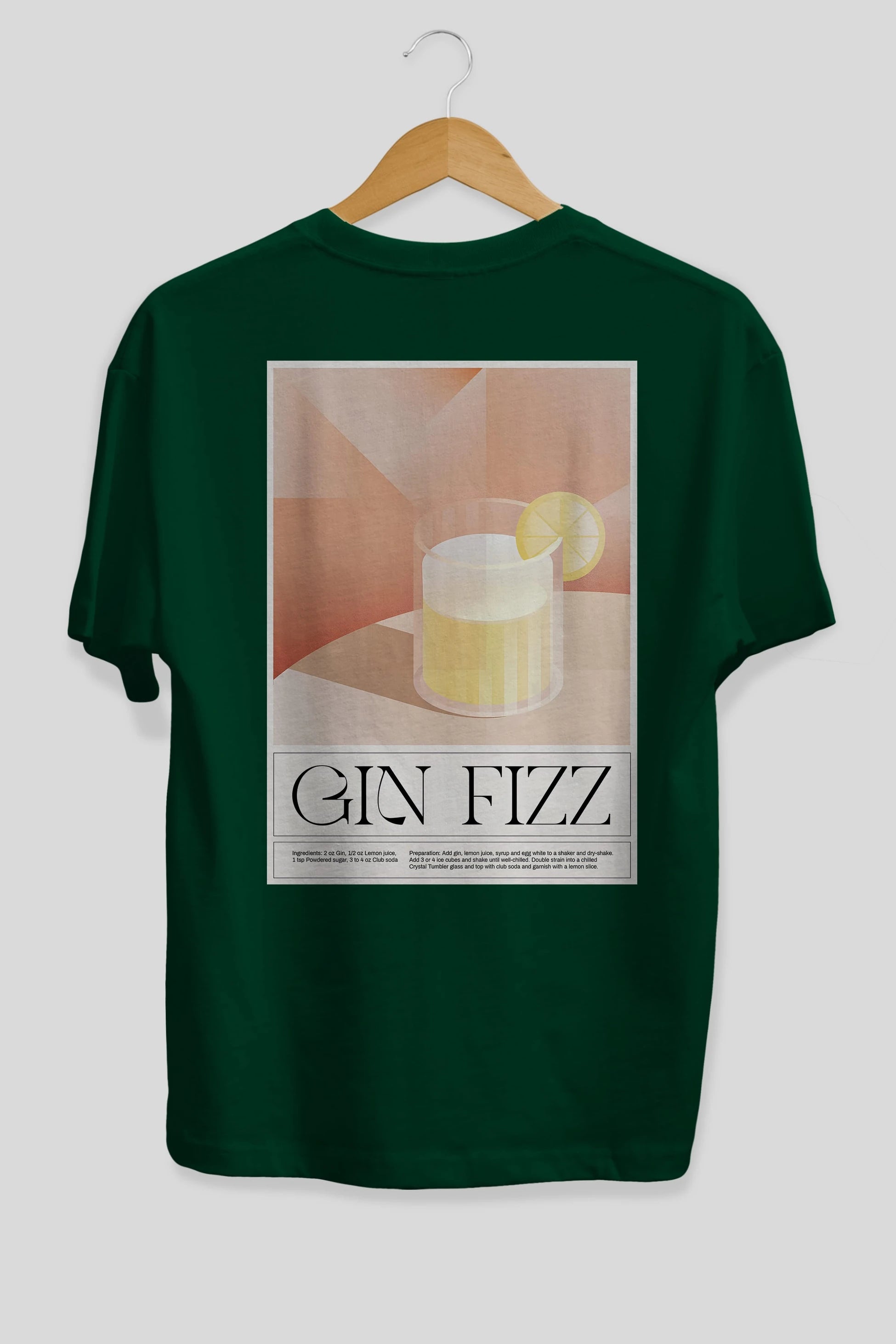 Gin Fizz Arka Baskılı Oversize t-shirt Erkek Kadın Unisex %100 Pamuk Bisiklet Yaka tişort