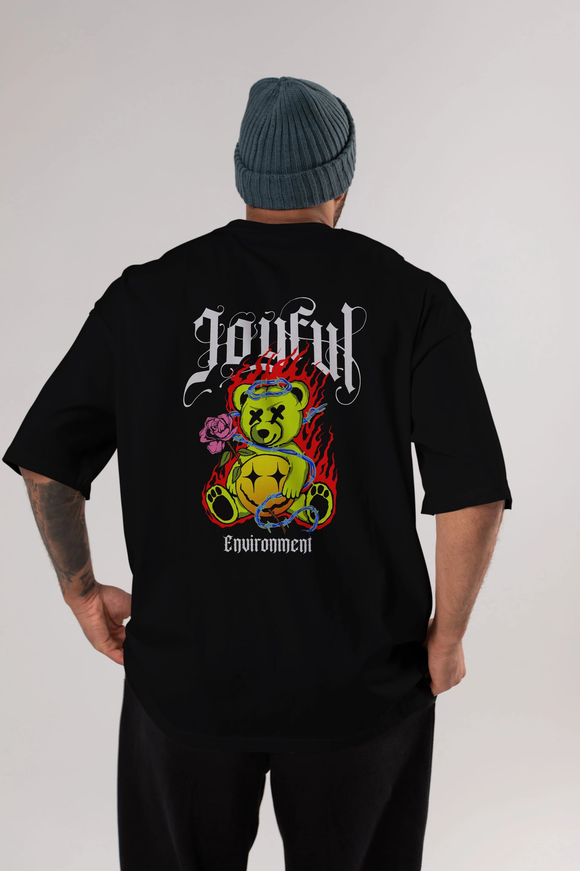 Joyful Bear Arka Baskılı Oversize t-shirt Erkek Kadın Unisex