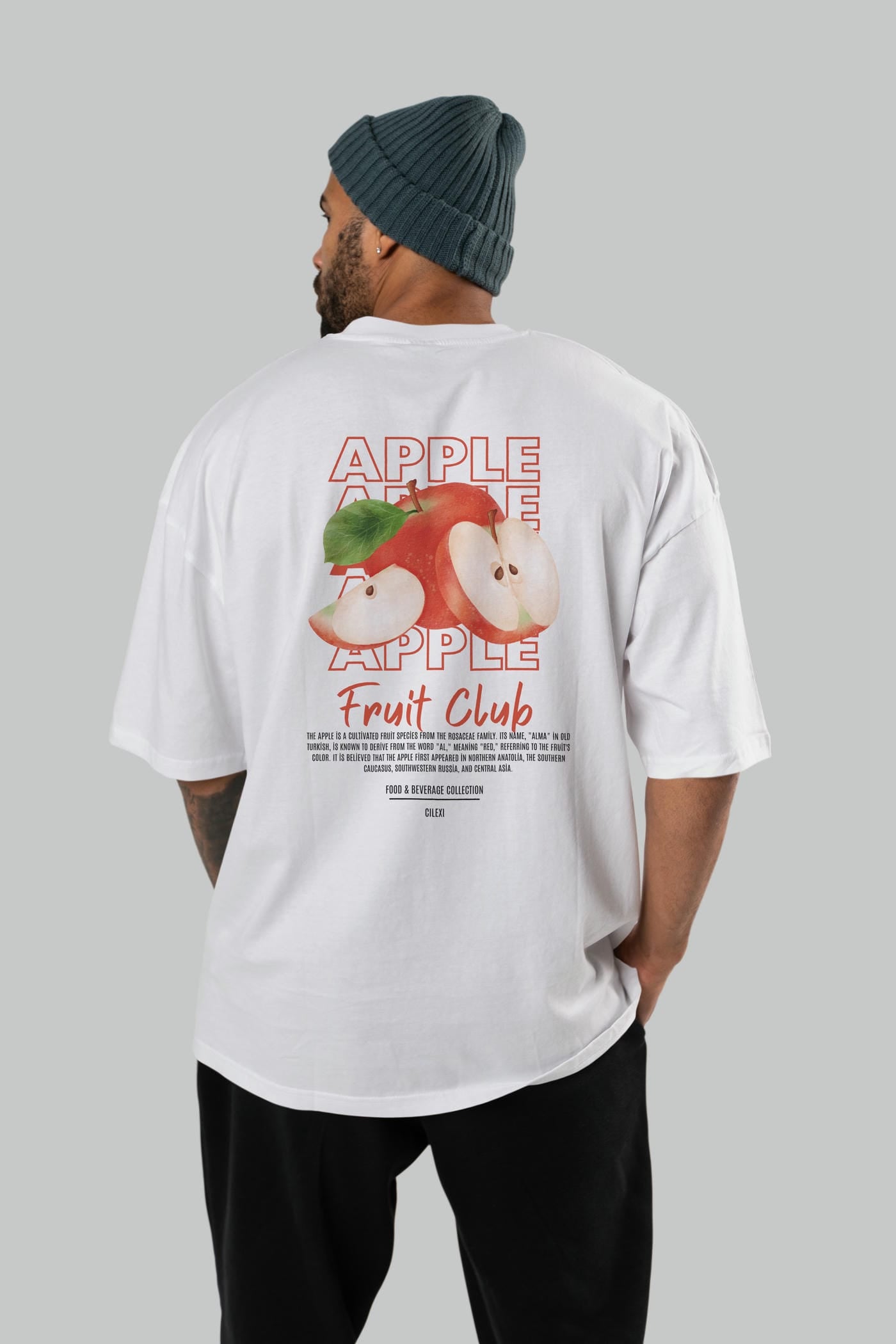 Apple Arka Baskılı Oversize t-shirt Erkek Kadın Pamuk Bisiklet Yaka tişort