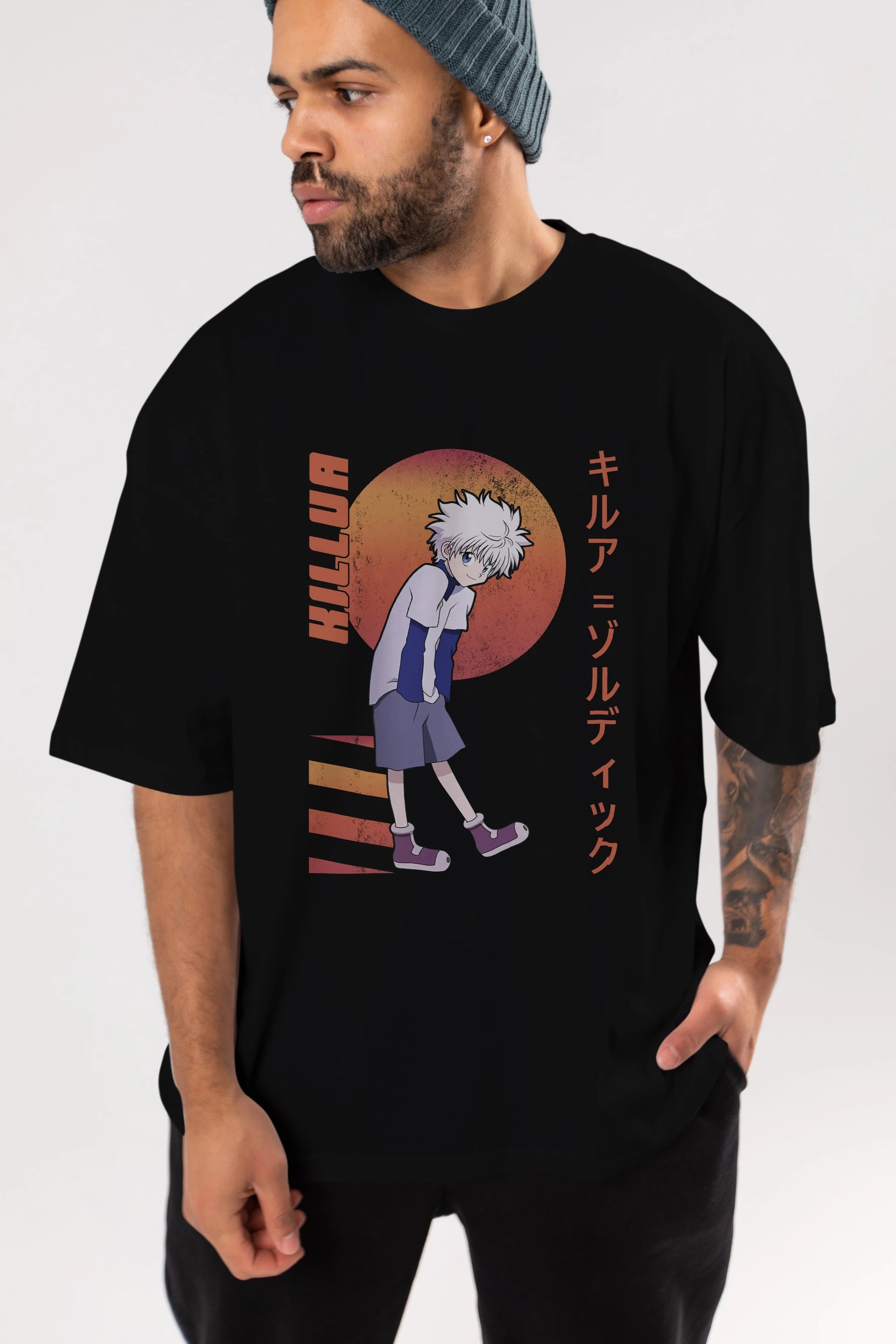 Killua Zoldyck 5 2 Anime Ön Baskılı Oversize t-shirt %100 pamuk Erkek Kadın Unisex