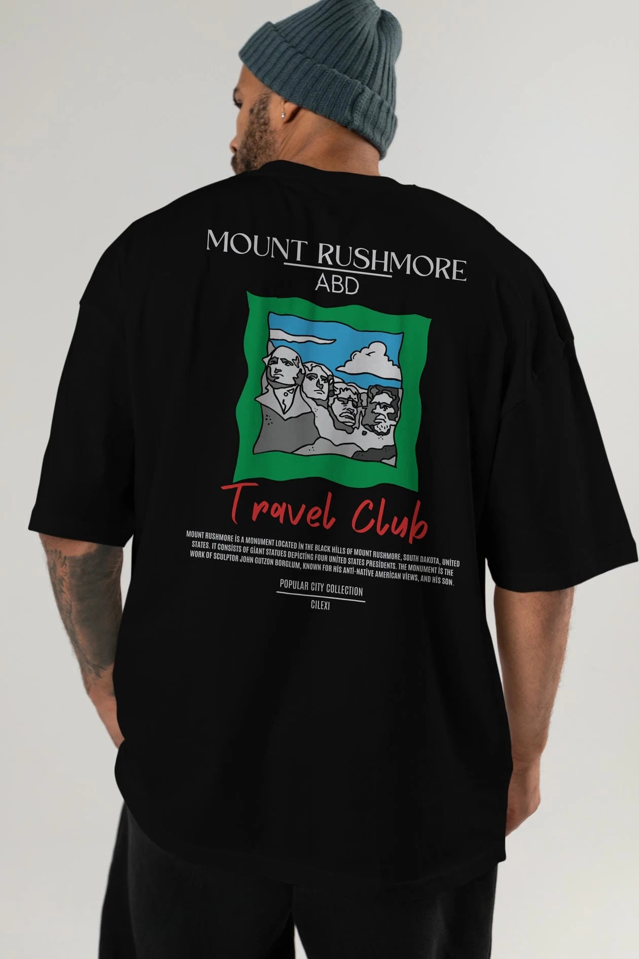 Mount Rushmore ABD Arka Baskılı Oversize t-shirt Erkek Kadın Pamuk Bisiklet Yaka tişort