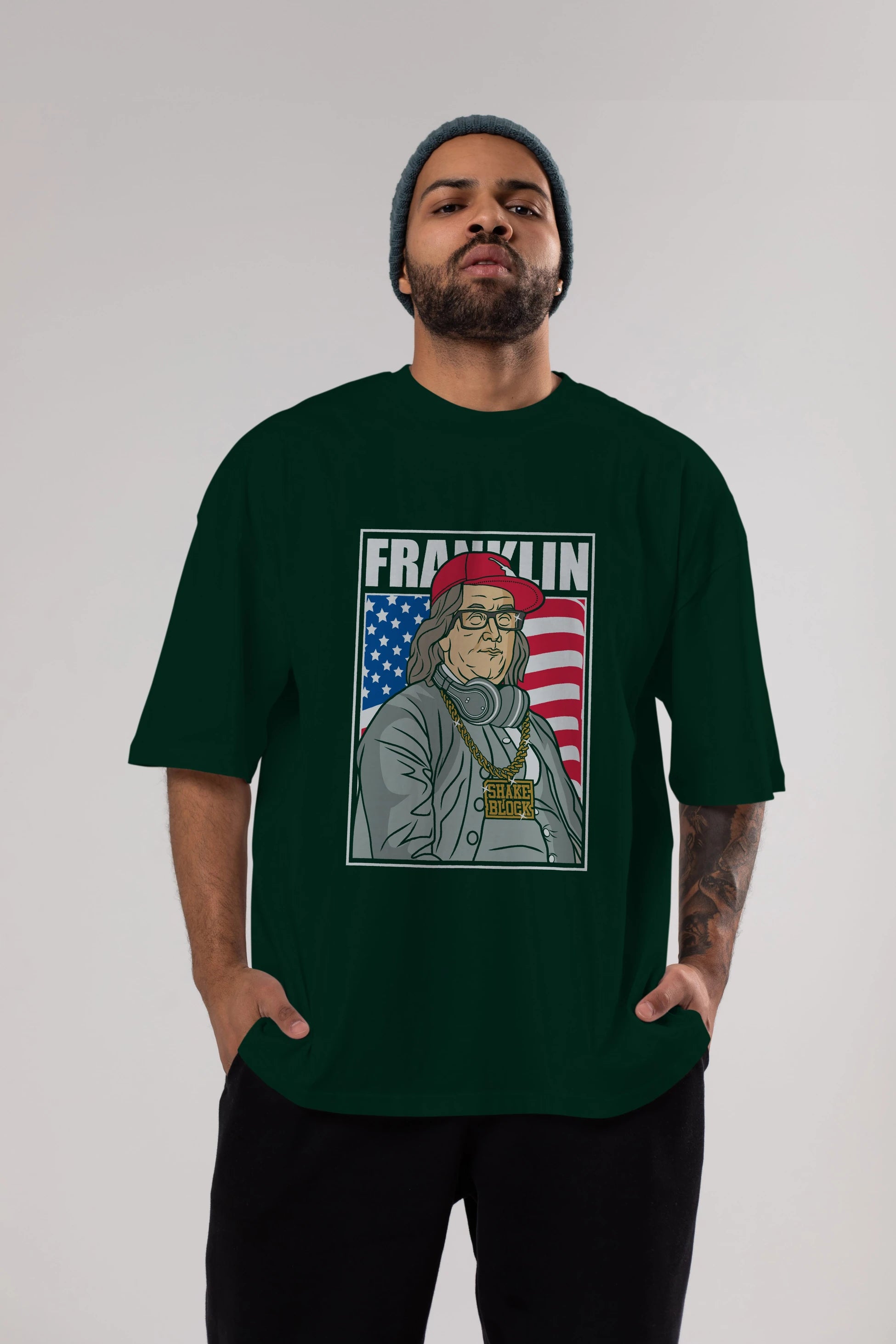 Franklin Rapper Ön Baskılı Oversize t-shirt Erkek Kadın Unisex %100 Pamuk tişort
