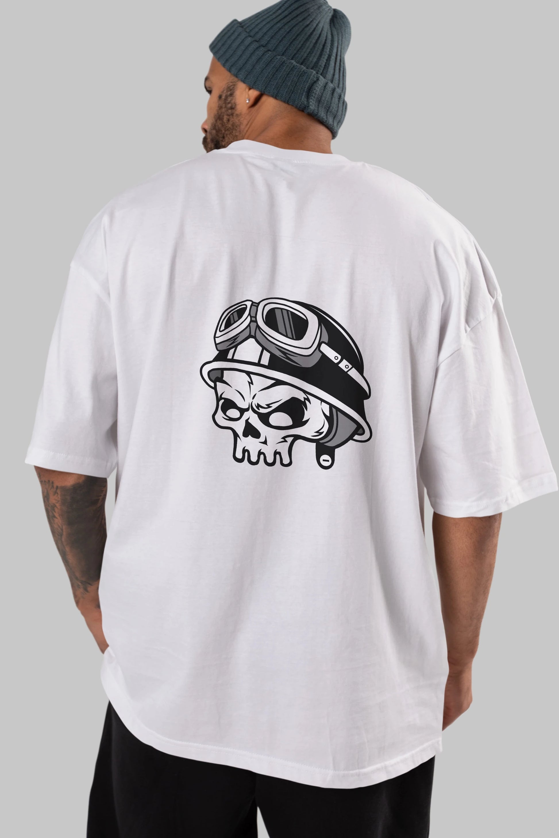 Biker Helmet Arka Baskılı Oversize t-shirt Erkek Kadın Unisex %100 Pamuk tişort