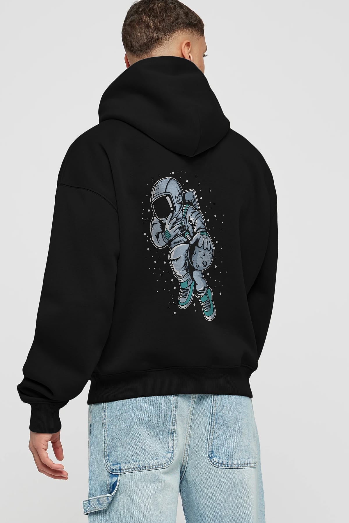 Astronaut Basketball (2) Arka Baskılı Hoodie Oversize Kapüşonlu Sweatshirt Erkek Kadın Unisex