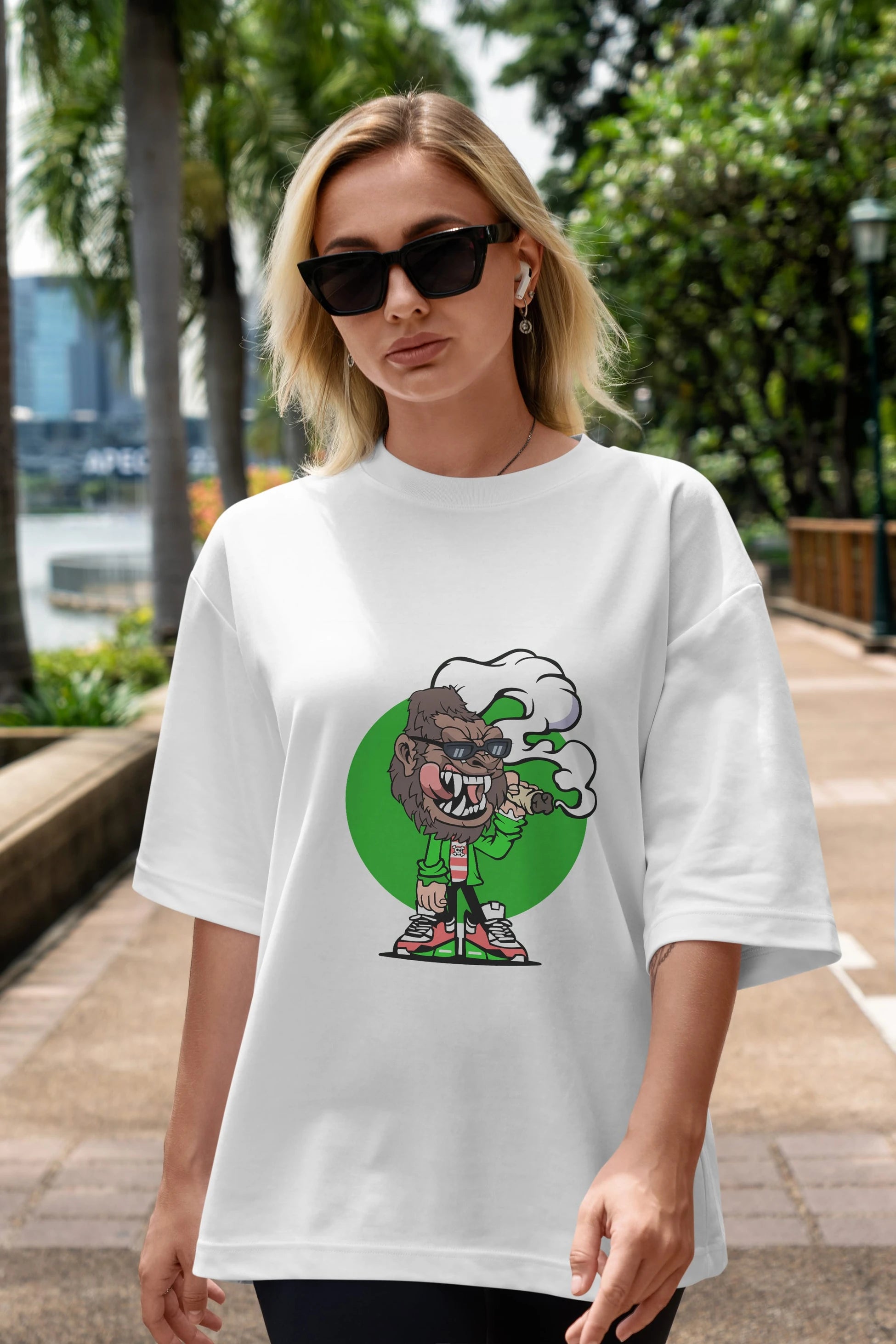Gorilla Smoker Ön Baskılı Oversize t-shirt Erkek Kadın Unisex %100 Pamuk tişort