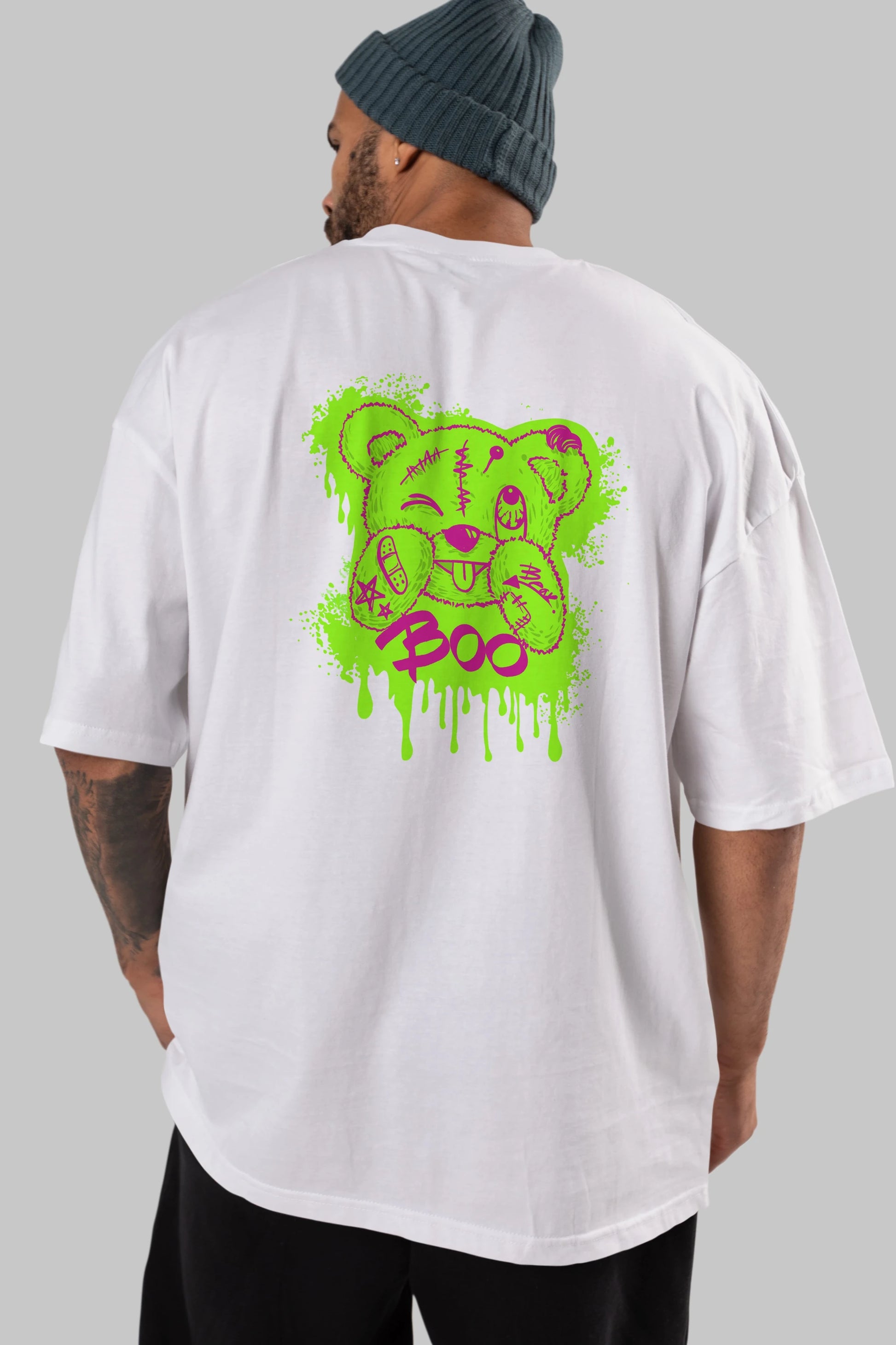 Boo  Bear Arka Baskılı Oversize t-shirt Erkek Kadın Unisex