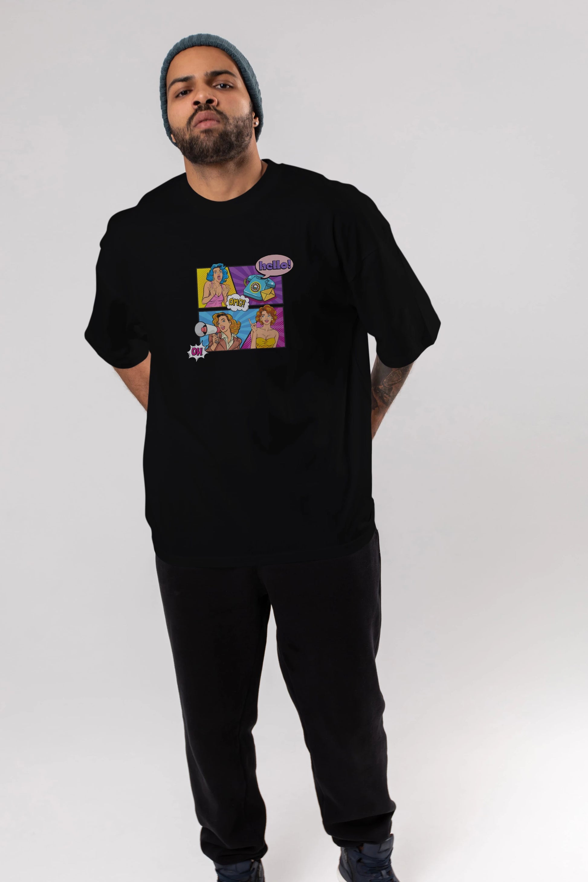 Hello OMG Ön Baskılı Oversize t-shirt Erkek Kadın Unisex