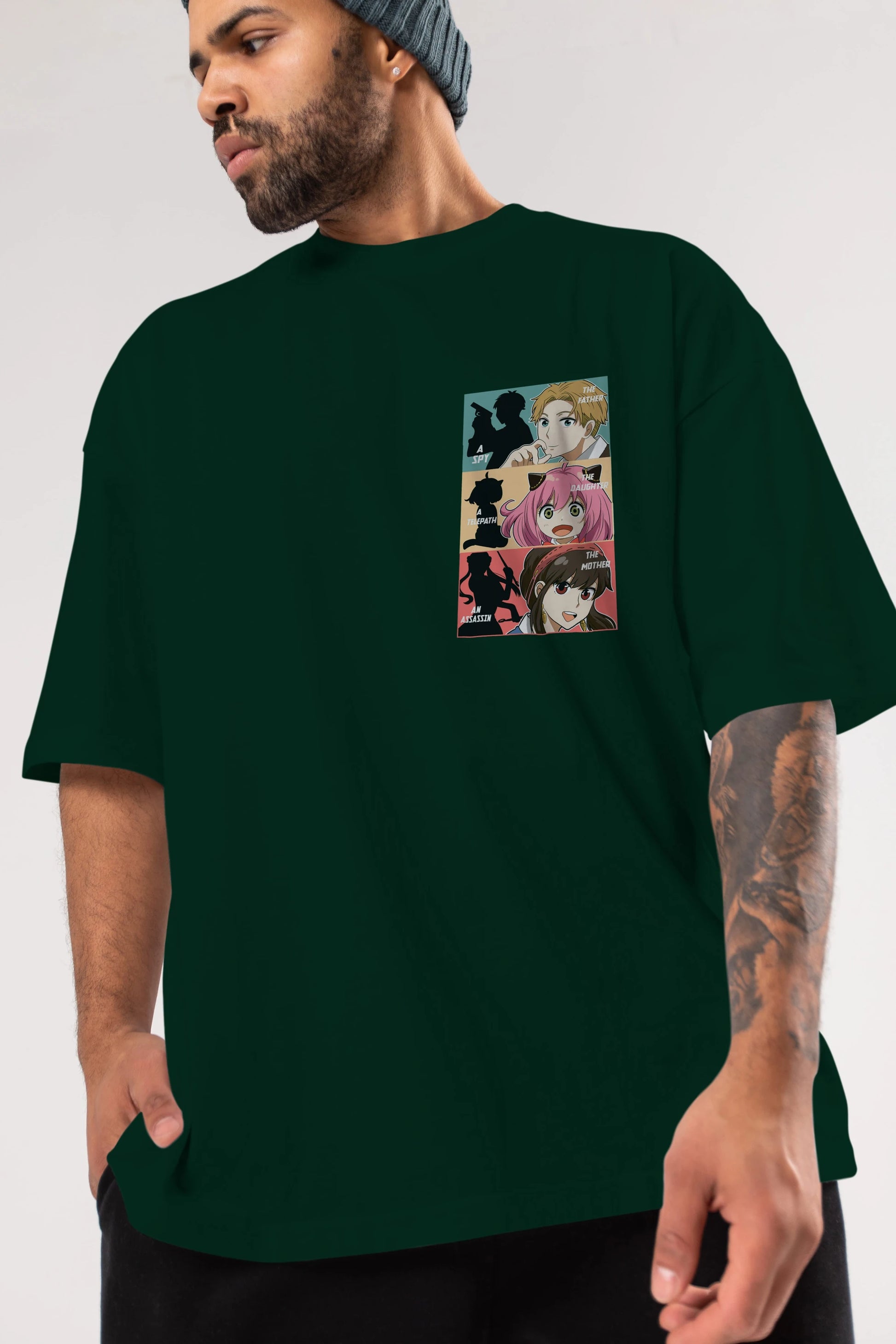 SPY X FAMILY Ön Sol Baskılı Oversize t-shirt Erkek Kadın Unisex %100 Pamuk Bisiklet Yaka tişort