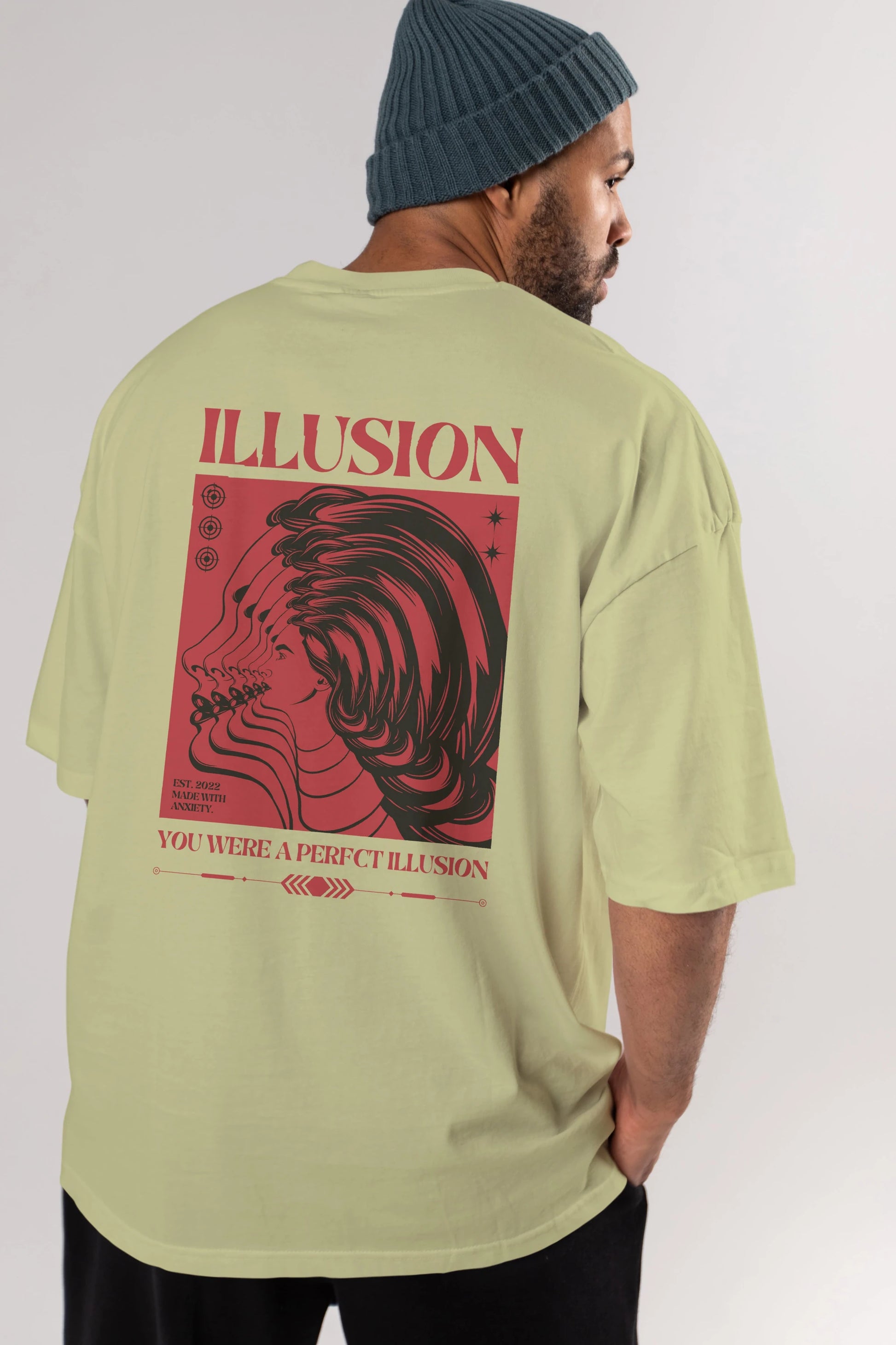 Illusion Streetwear Arka Baskılı Oversize t-shirt Erkek Kadın Unisex