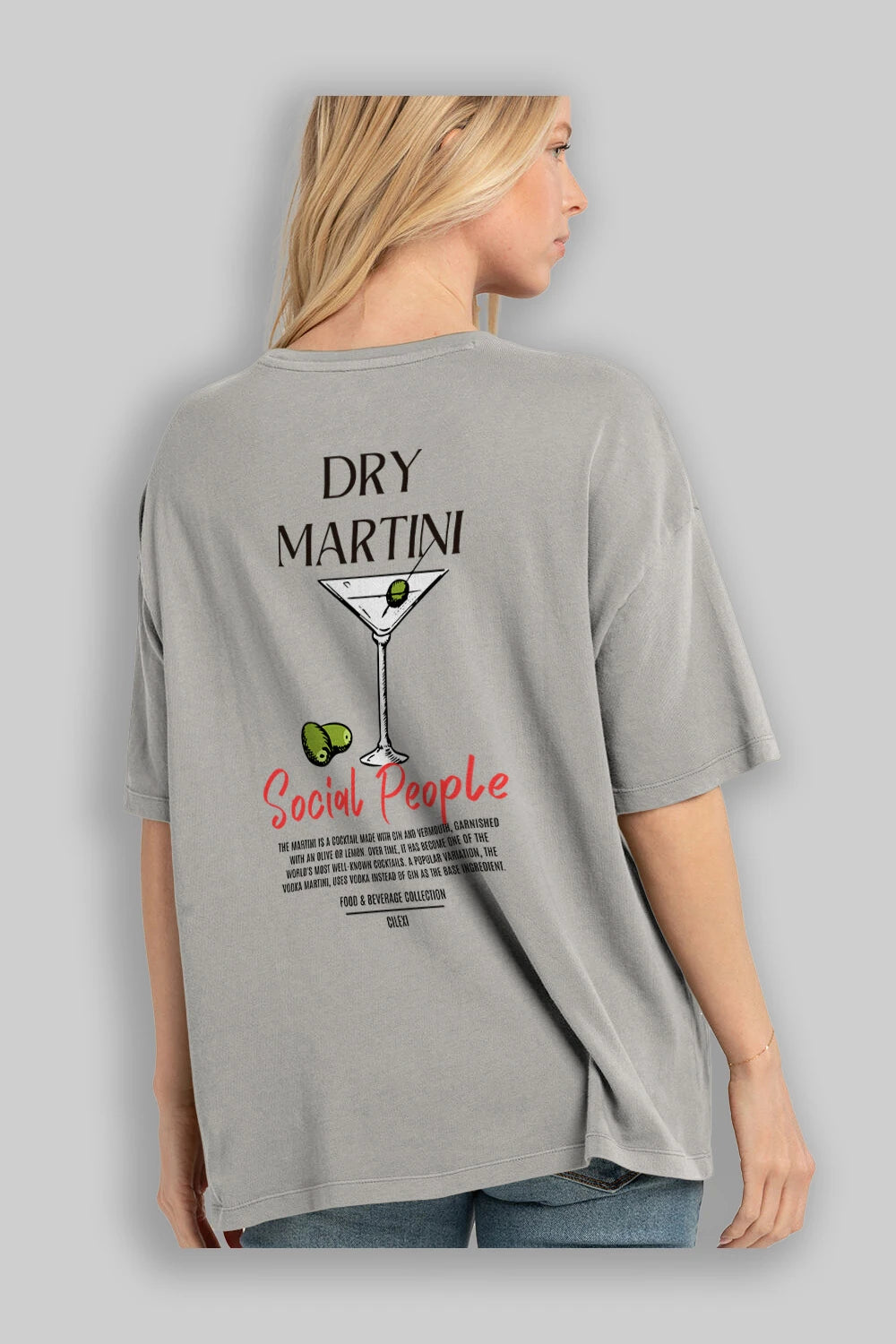 Dry Martını Kokteyl Serisi Baskılı Oversize t-shirt Erkek Kadın Unisex %100 Pamuk Bisiklet Yaka tişort