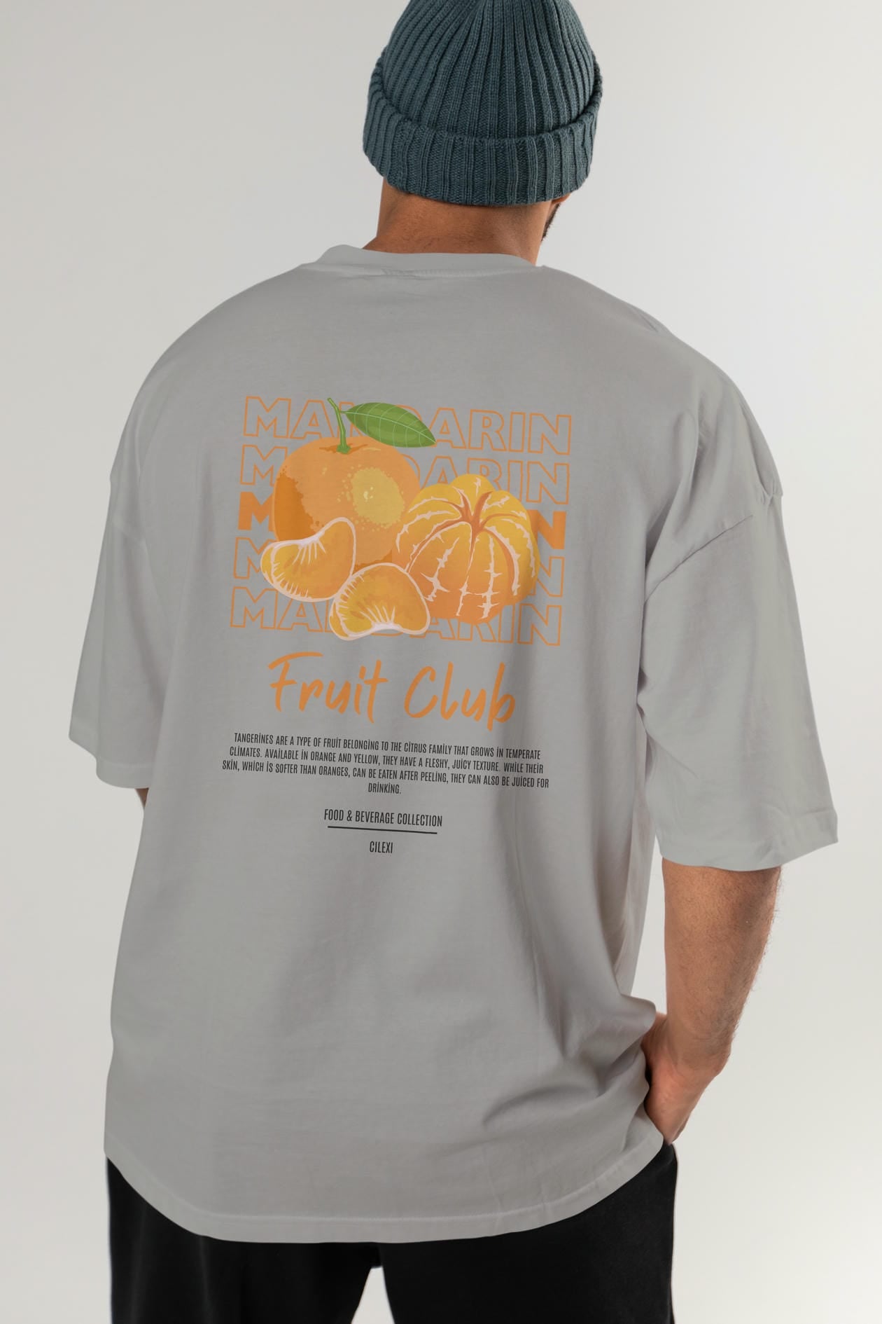 Mandarin Arka Baskılı Oversize t-shirt Erkek Kadın Pamuk Bisiklet Yaka tişort