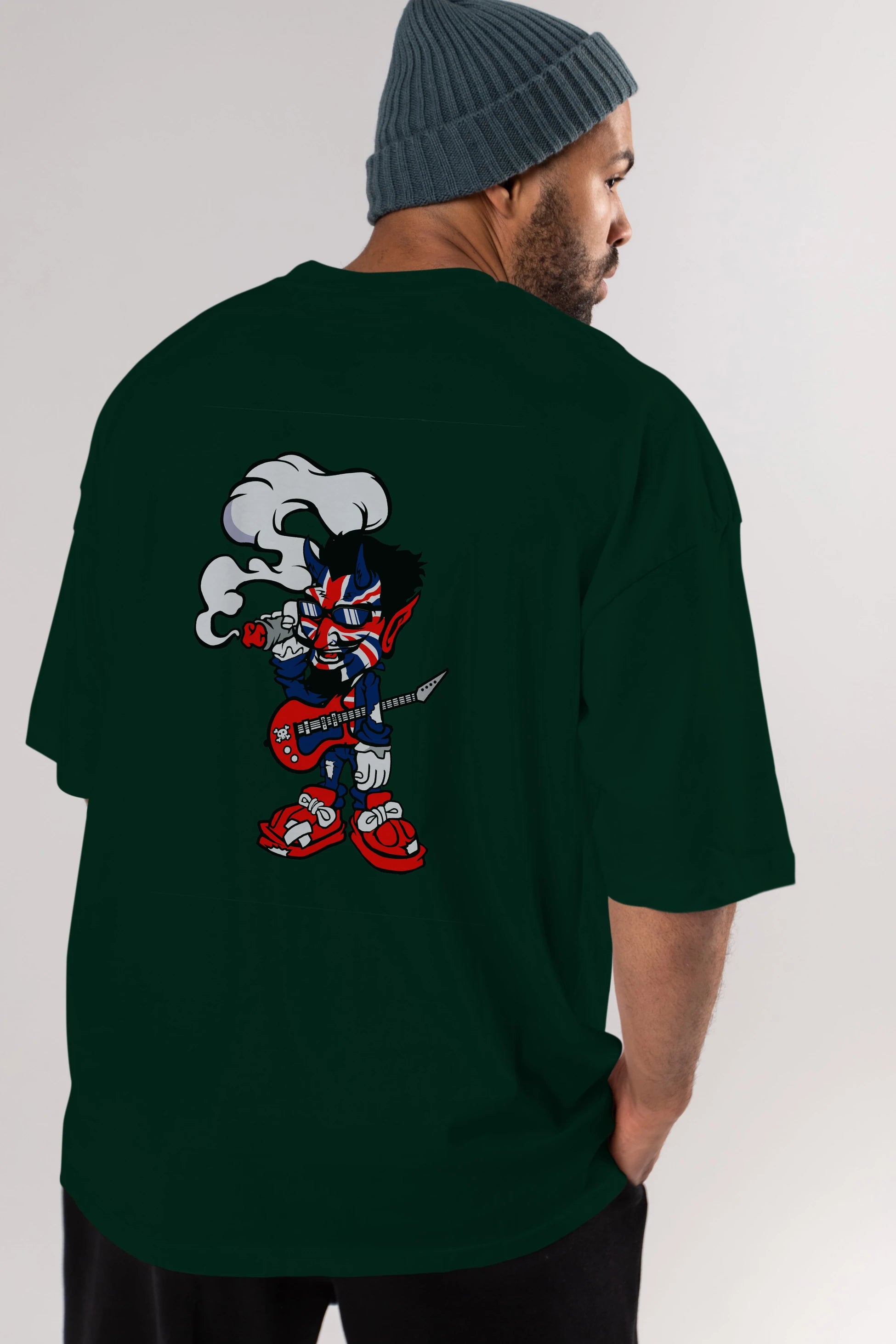 Uk Devil Rockstar Arka Baskılı Oversize t-shirt Erkek Kadın Unisex %100 Pamuk tişort
