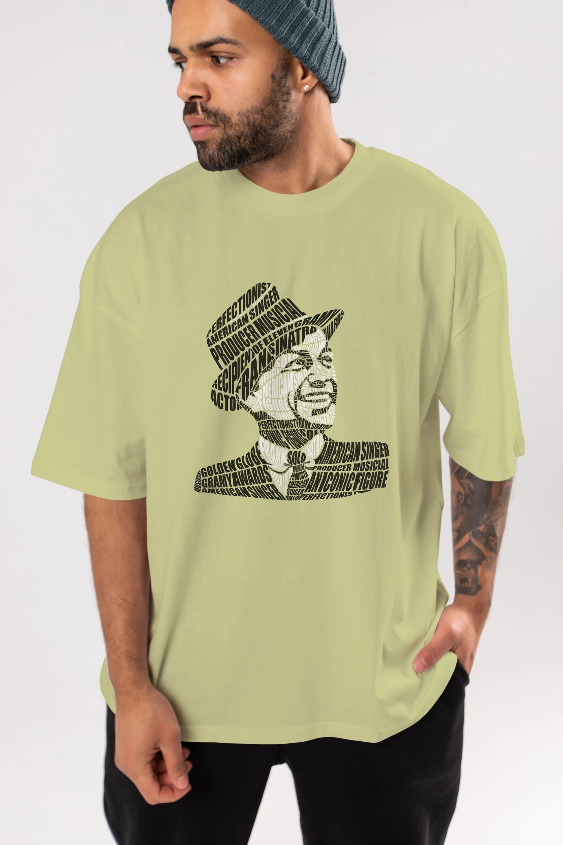 Frank Sinatra Calligram Ön Baskılı Oversize t-shirt %100 pamuk Erkek Kadın Unisex