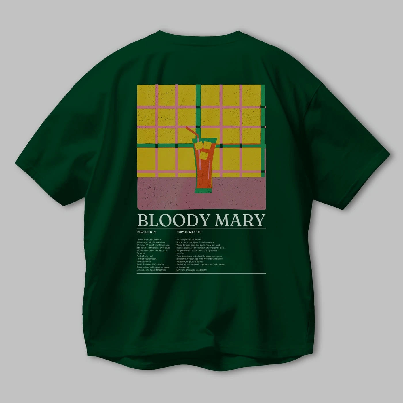 Bloody Mary Kokteyl Serisi Arka Baskılı Oversize t-shirt Erkek Kadın %100 Pamuk Bisiklet Yaka tişort