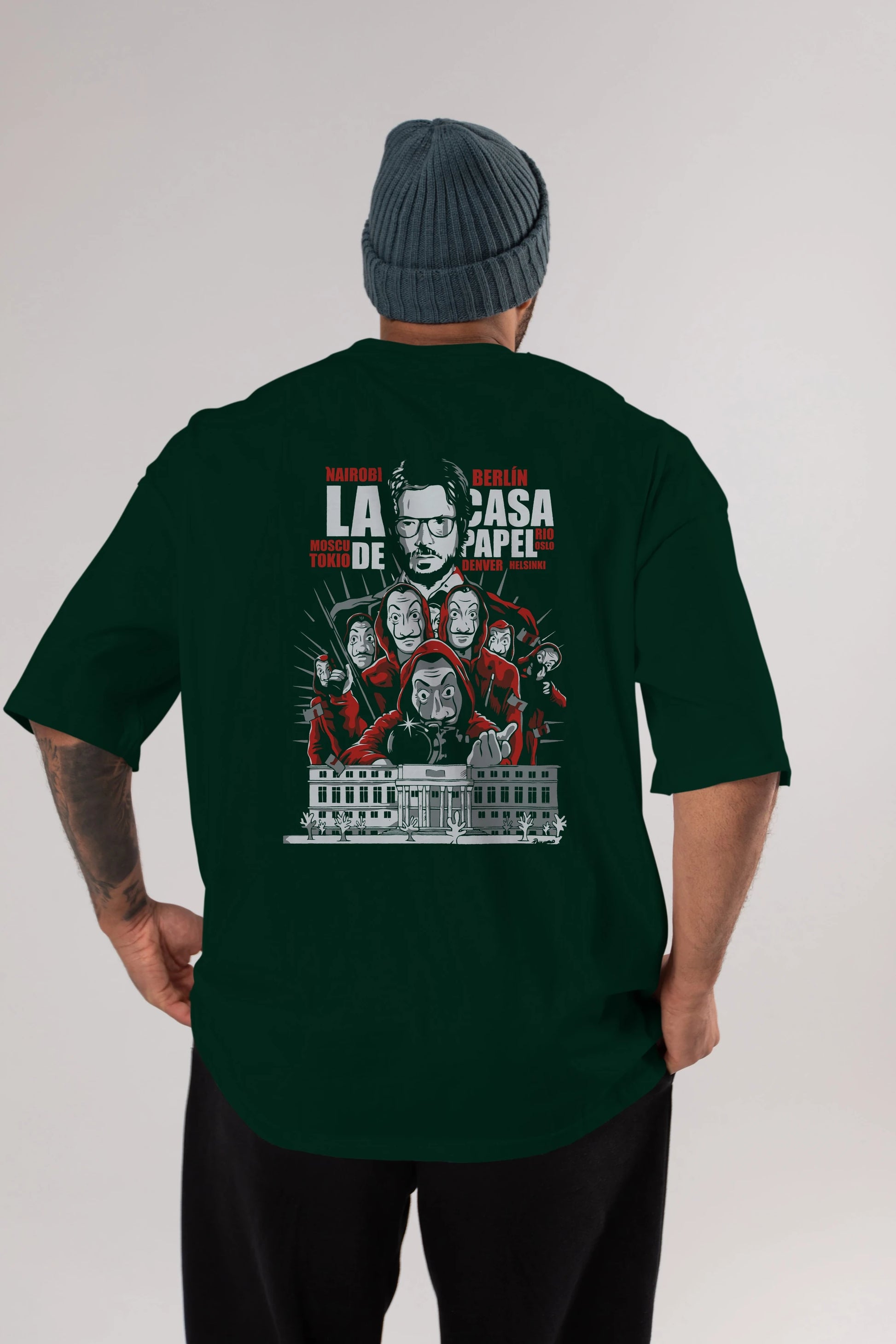 La Casa De Papel (2) Arka Baskılı Oversize t-shirt Erkek Kadın Unisex %100 Pamuk Bisiklet Yaka tişort