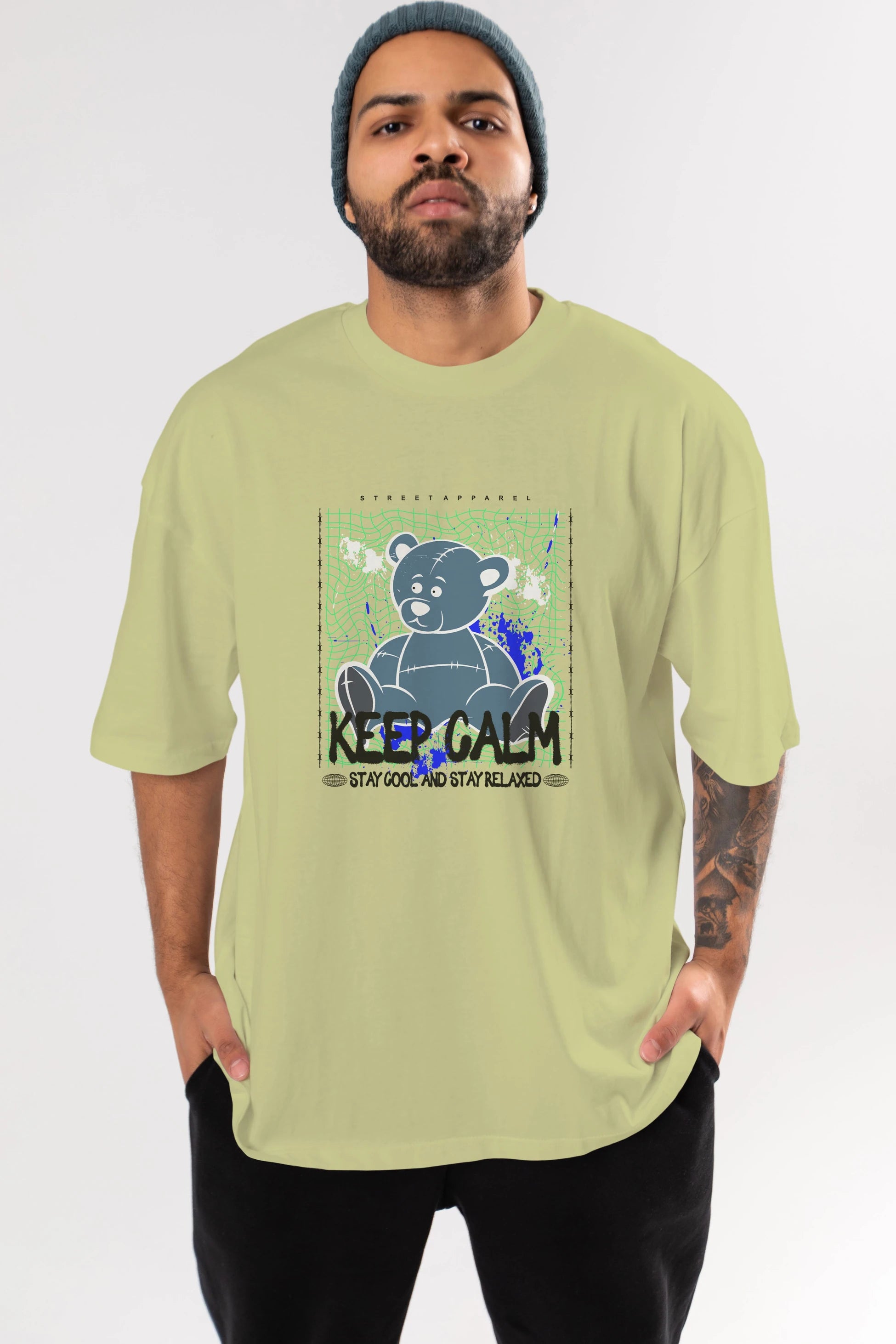 Keep Calm Bear Ön Baskılı Oversize t-shirt Erkek Kadın Unisex