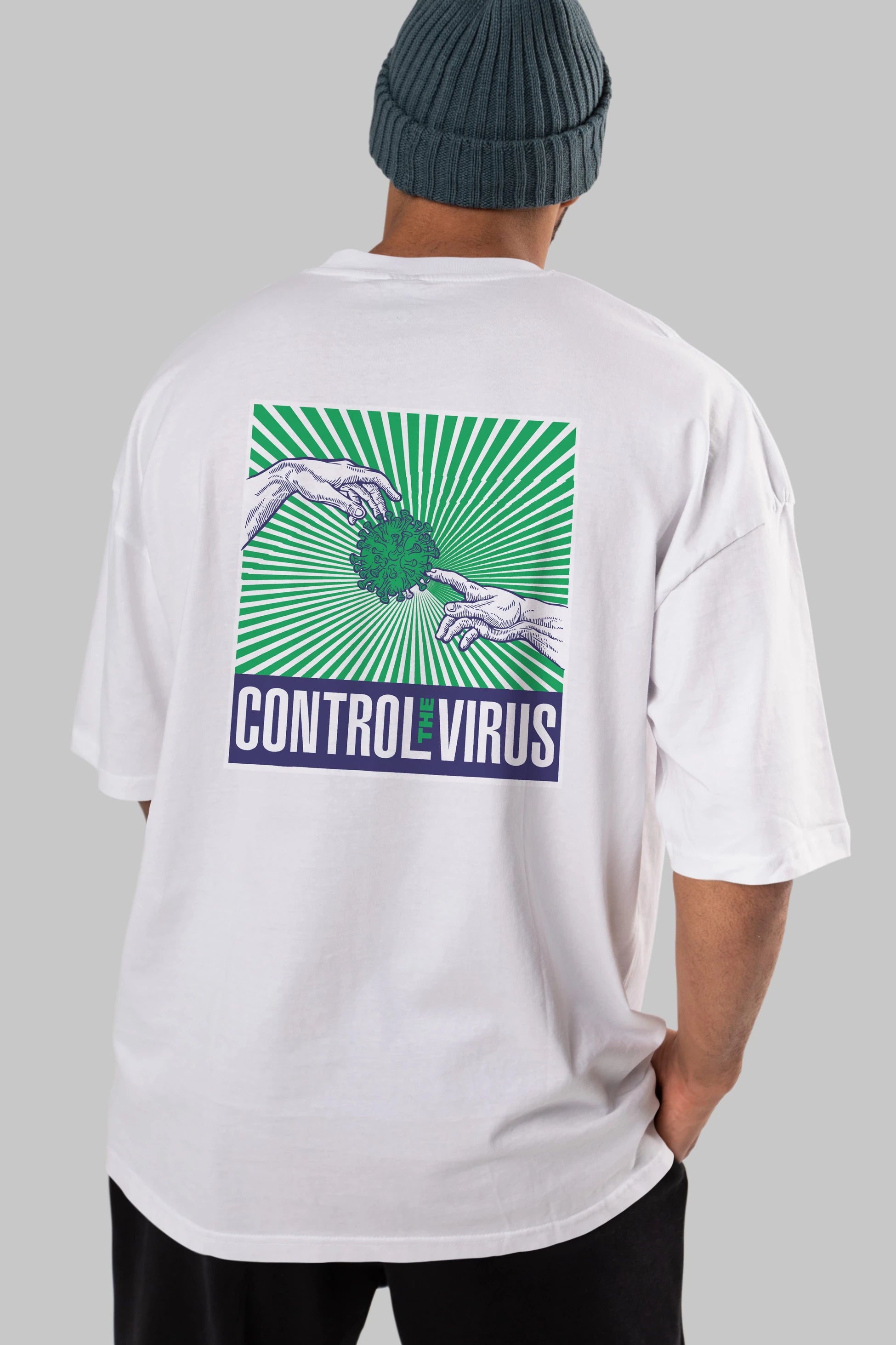 Control The Virus Arka Baskılı Oversize t-shirt Erkek Kadın Unisex
