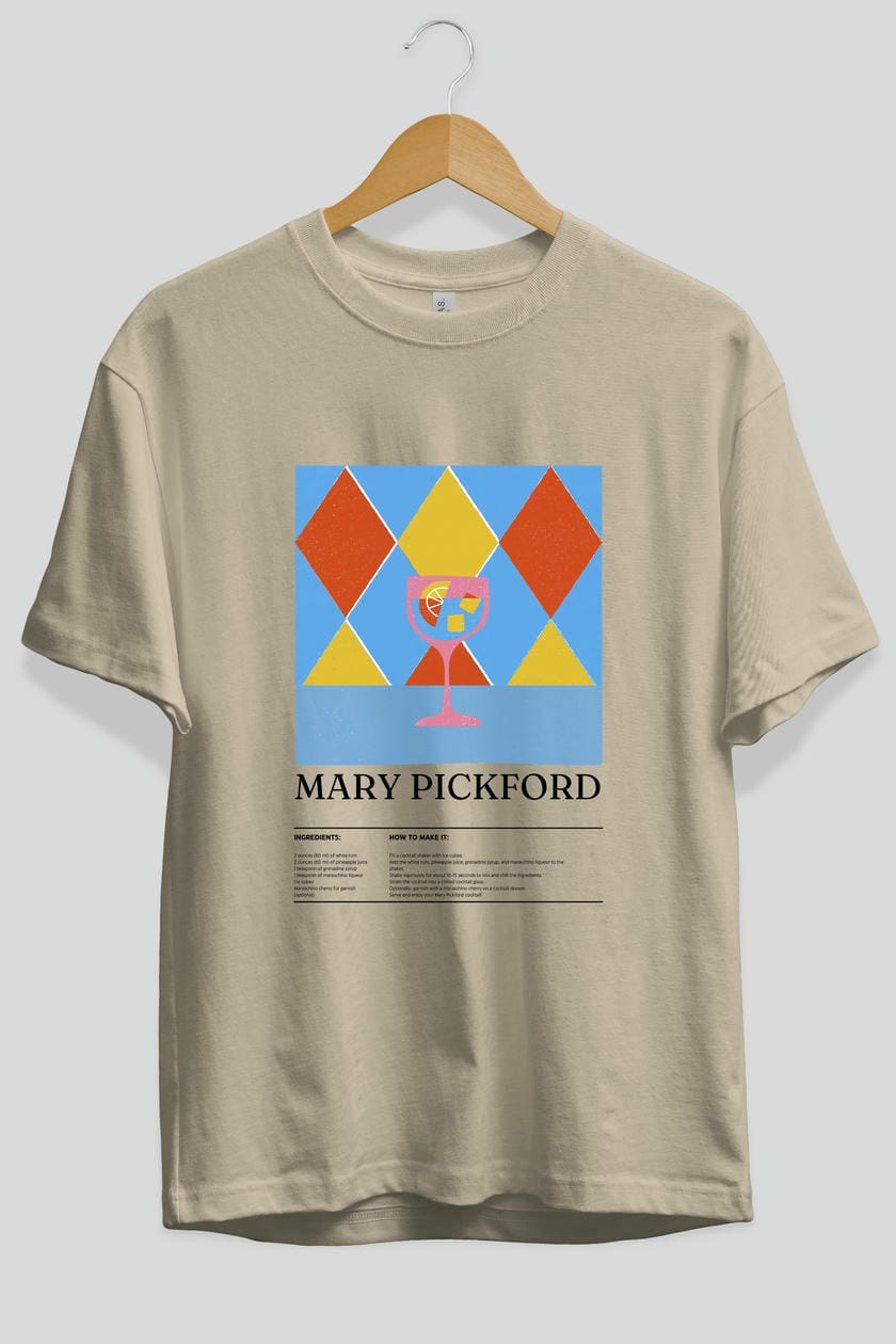 Mary Pickford Kokteyl Ön Baskılı Oversize t-shirt Erkek Kadın %100 Pamuk Bisiklet Yaka tişort