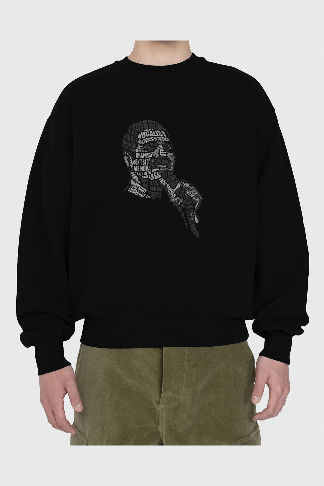 Freddy Mercuri Calligram Ön Baskılı Oversize Sweatshirt Erkek Kadın Unisex