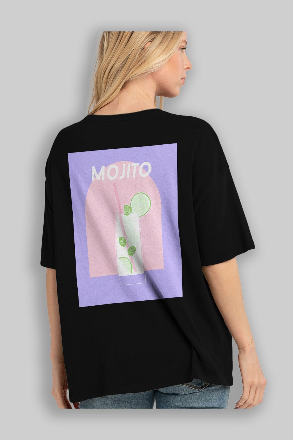 Mojito 2 Arka Baskılı Oversize t-shirt Erkek Kadın Unisex %100 Pamuk Bisiklet Yaka tişort