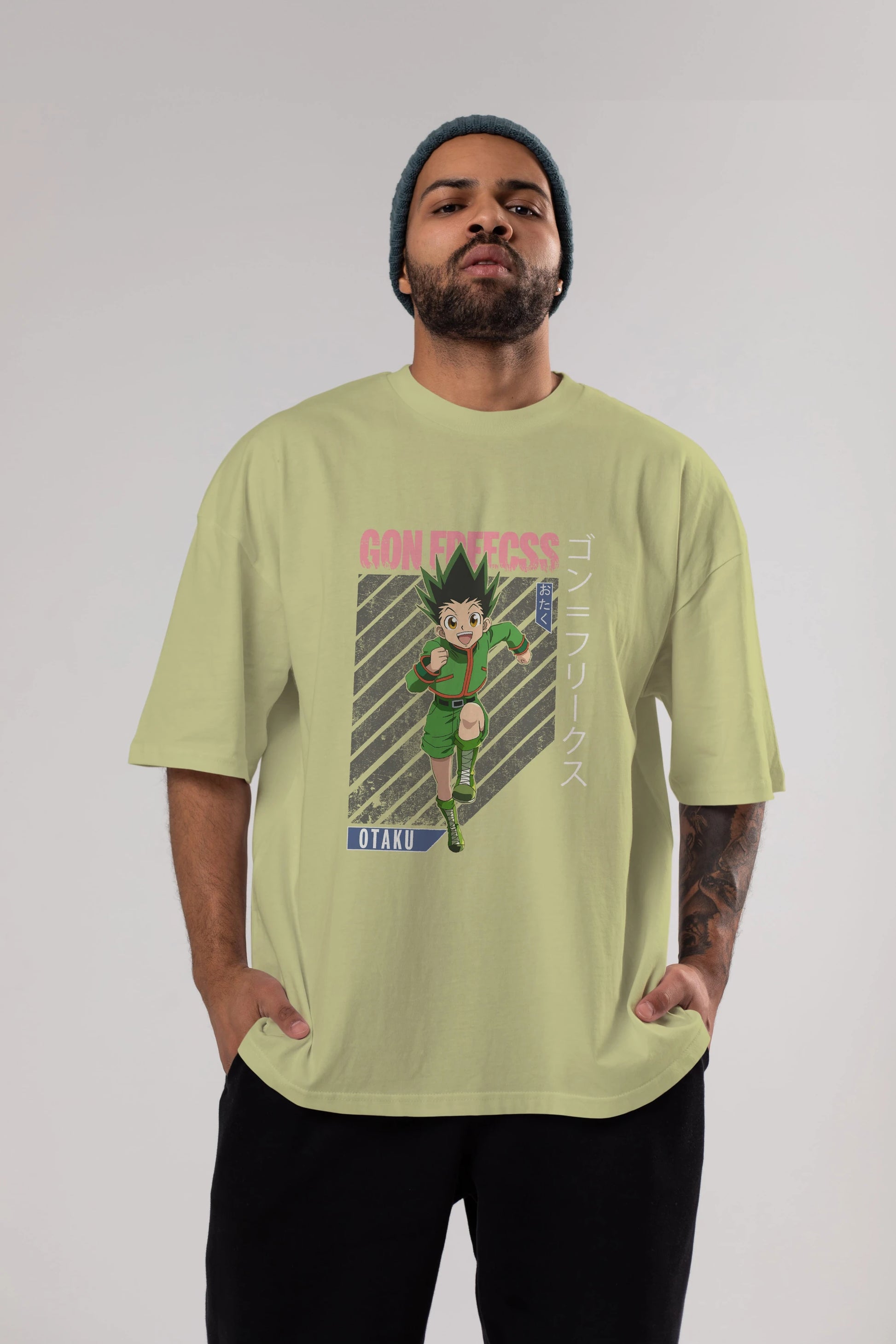Gon Freecss HUNTER X HUNTER Anime Ön Baskılı Oversize t-shirt %100 pamuk Erkek Kadın Unisex