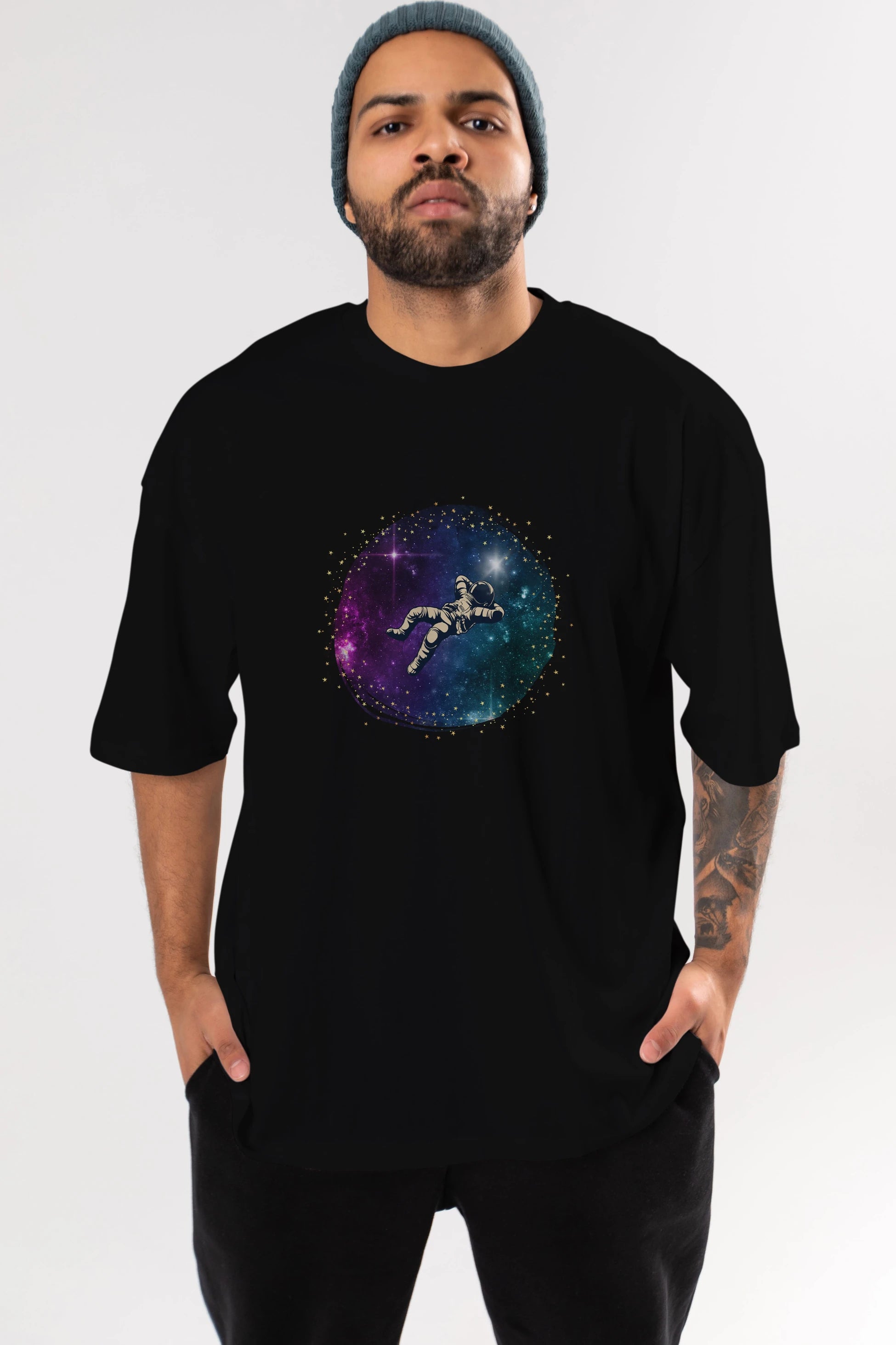 Astronaut in the Galaxy Ön Baskılı Oversize t-shirt Erkek Kadın Unisex