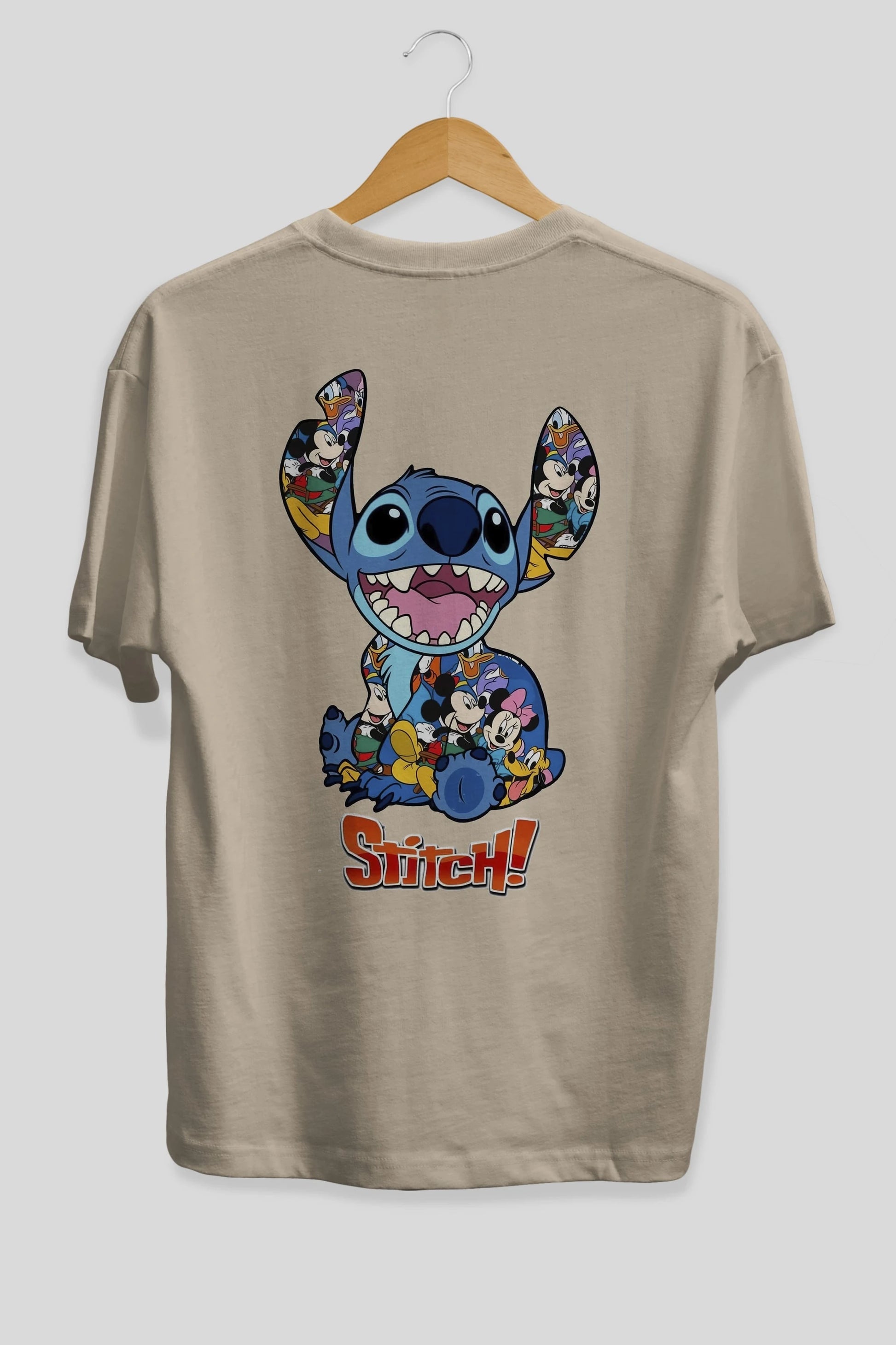 Stitch Arka Baskılı Oversize t-shirt Erkek Kadın Unisex %100 Pamuk Bisiklet Yaka tişort