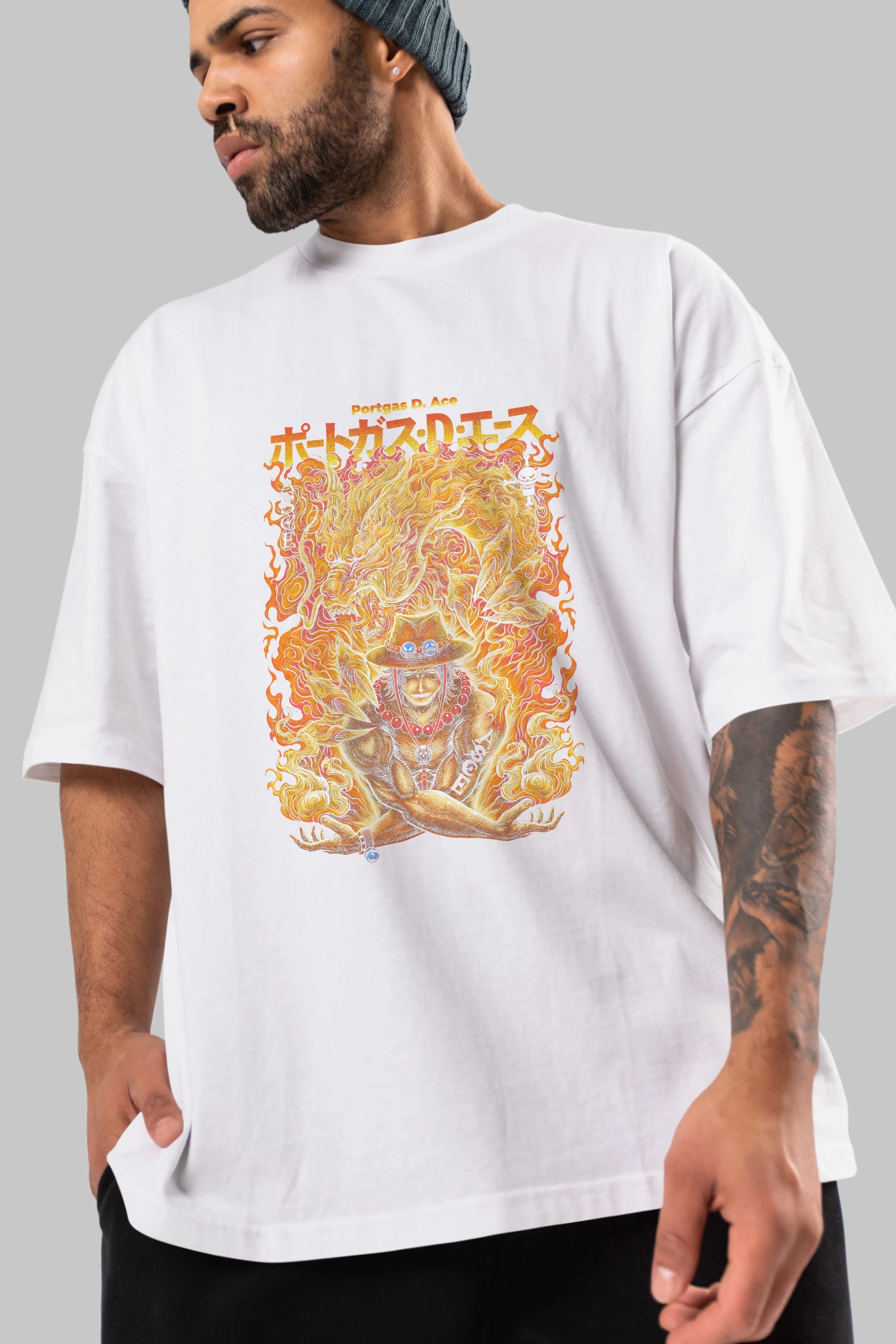 PORTGAS D. ACE Anime Ön Baskılı Oversize t-shirt %100 pamuk Erkek Kadın Unisex