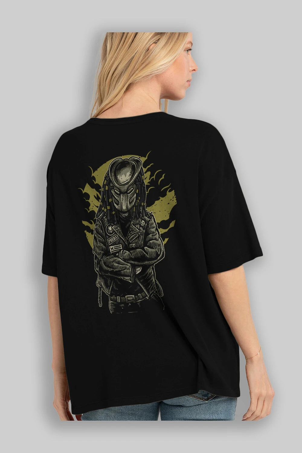 Predator Arka Baskılı Oversize t-shirt Erkek Kadın Unisex %100 Pamuk