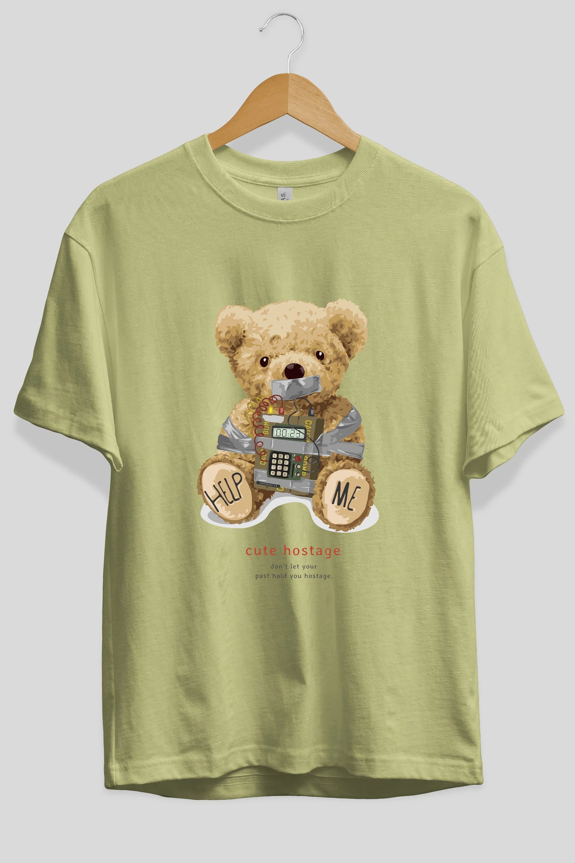 Teddy Bear Help Me Ön Baskılı Oversize t-shirt Erkek Kadın Unisex %100 Pamuk