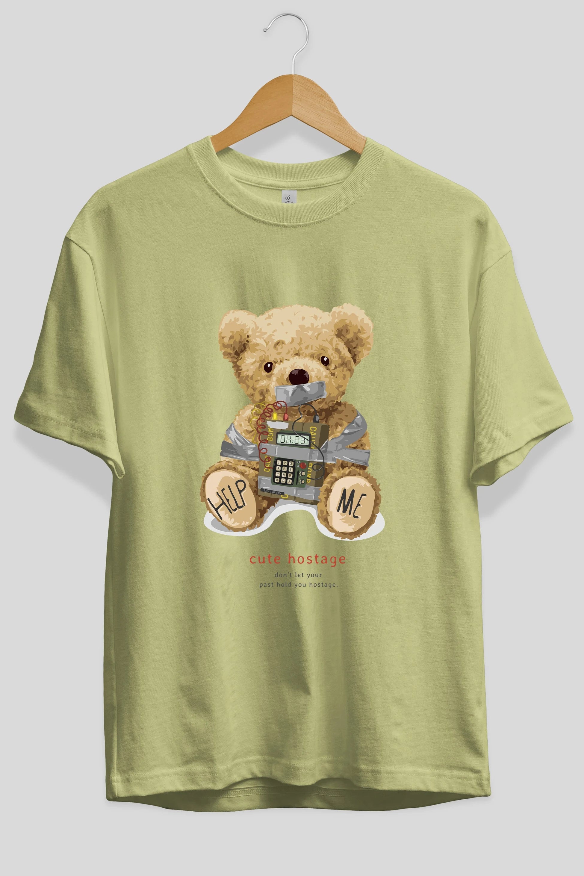 Teddy Bear Help Me Ön Baskılı Oversize t-shirt Erkek Kadın Unisex %100 Pamuk