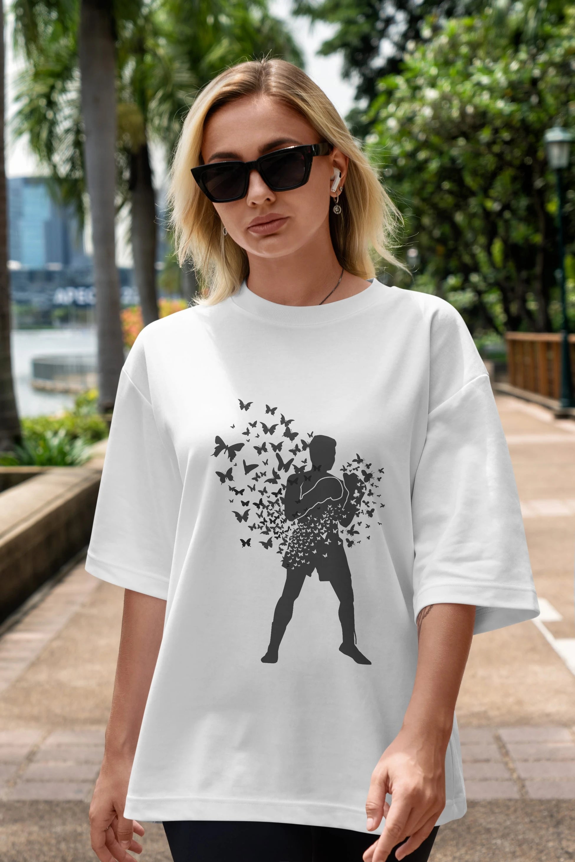 Float Like Butterfly Sting Like Bee Ön Baskılı Oversize t-shirt %100 pamuk Erkek Kadın Unisex