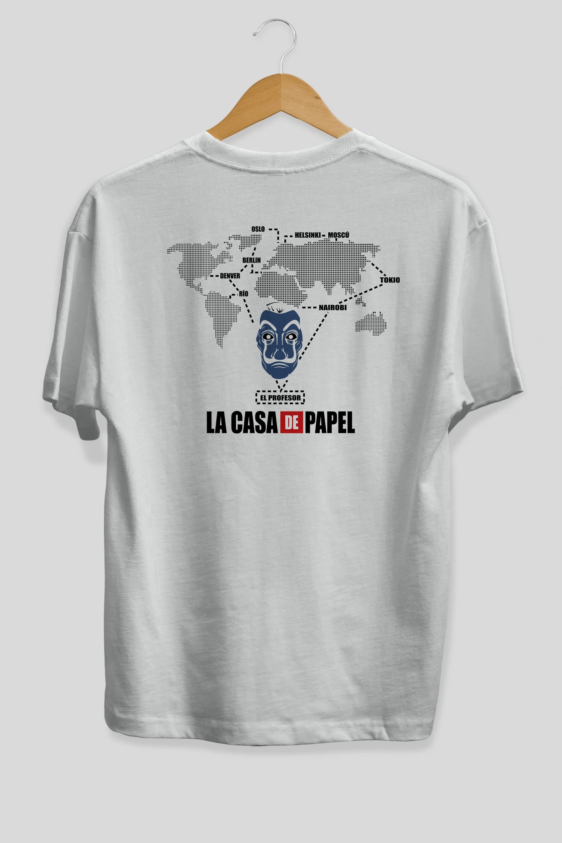 La Casa De Papel Arka Baskılı Oversize t-shirt Erkek Kadın Unisex %100 Pamuk Bisiklet Yaka tişort