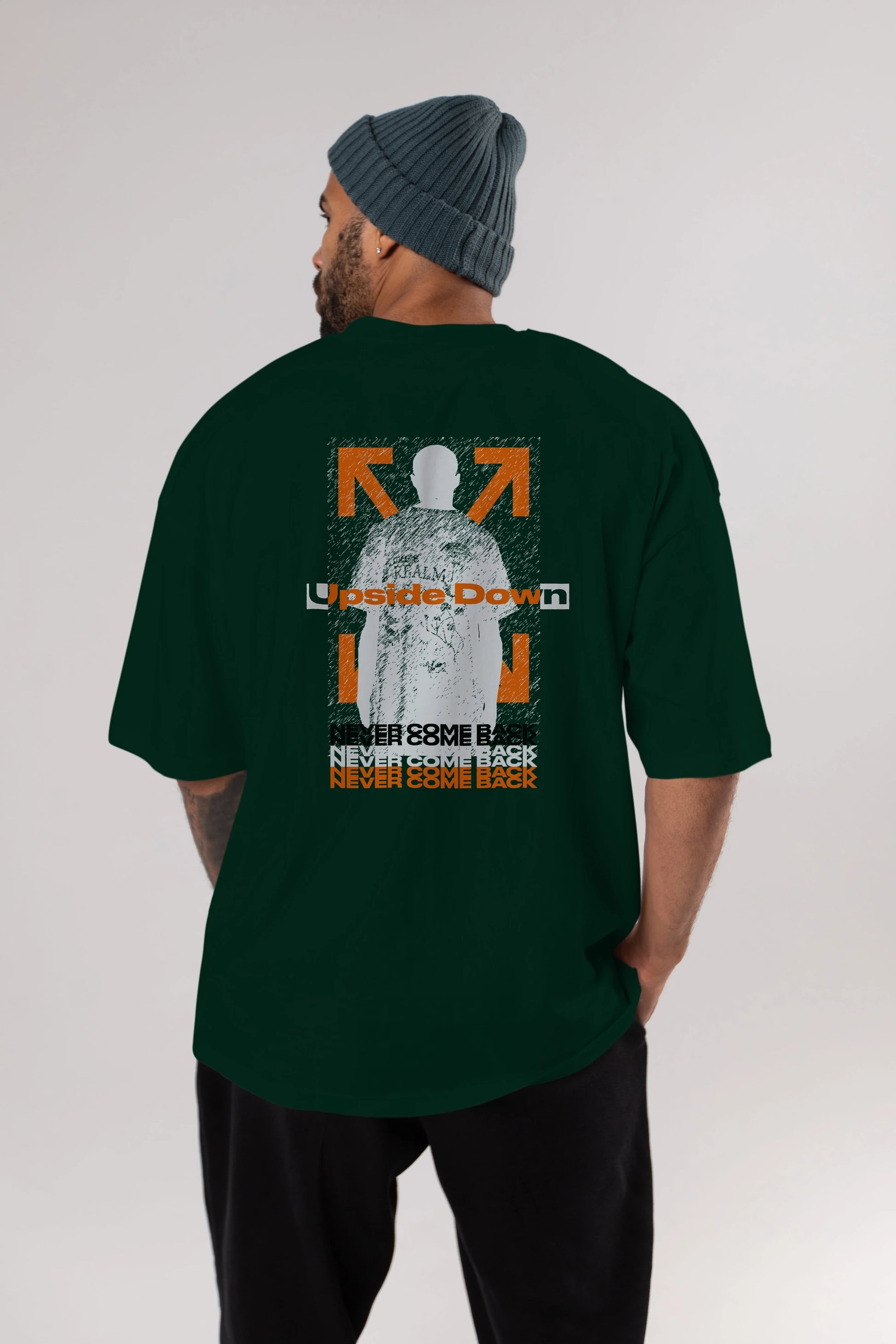 Upside Down Arka Baskılı Oversize t-shirt Erkek Kadın Unisex